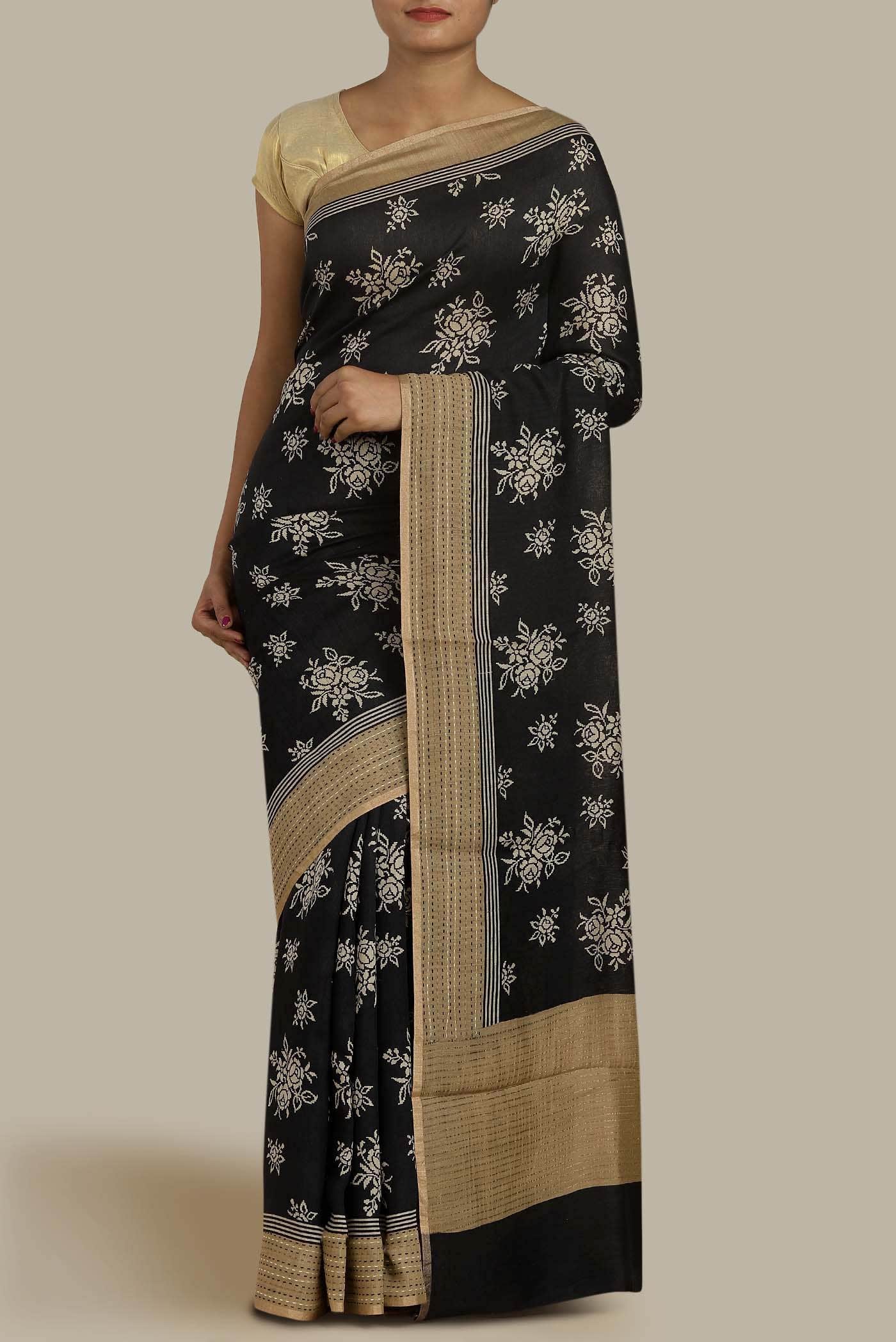 Black Bhagalpuri Tussar Silk Saree