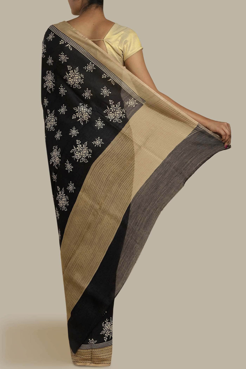 Black Bhagalpuri Tussar Silk Saree