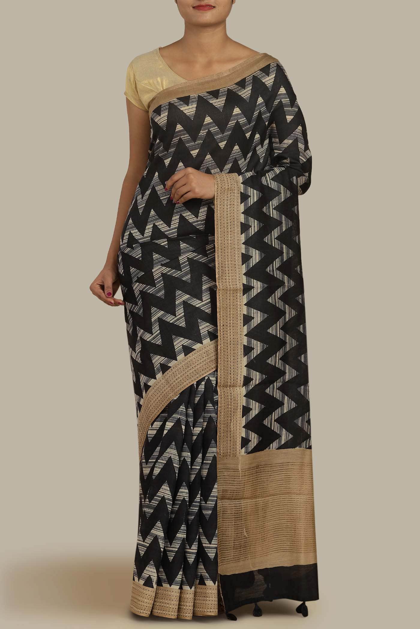 Black Bhagalpuri Tussar Silk Saree