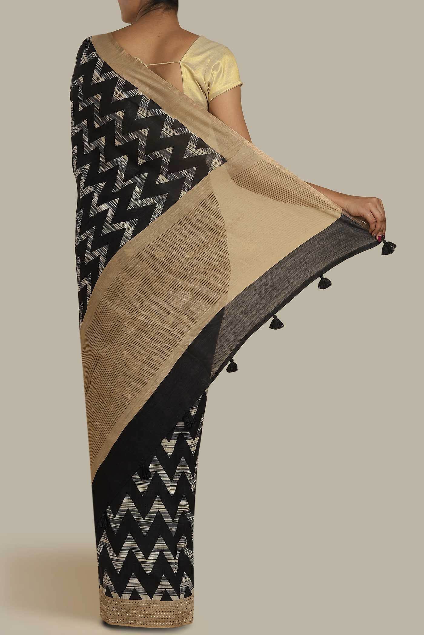 Black Bhagalpuri Tussar Silk Saree
