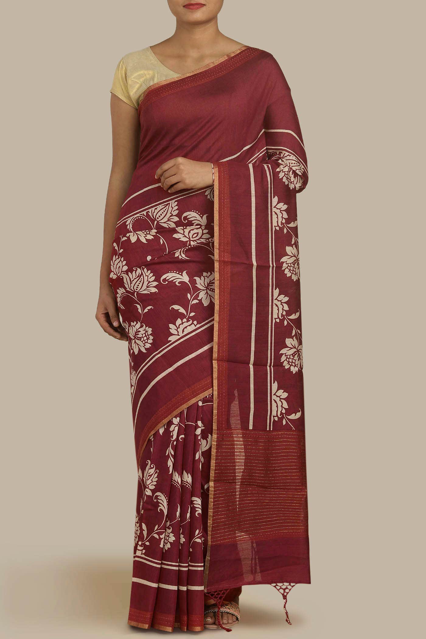 Maroon Bhagalpuri Tussar Silk Saree