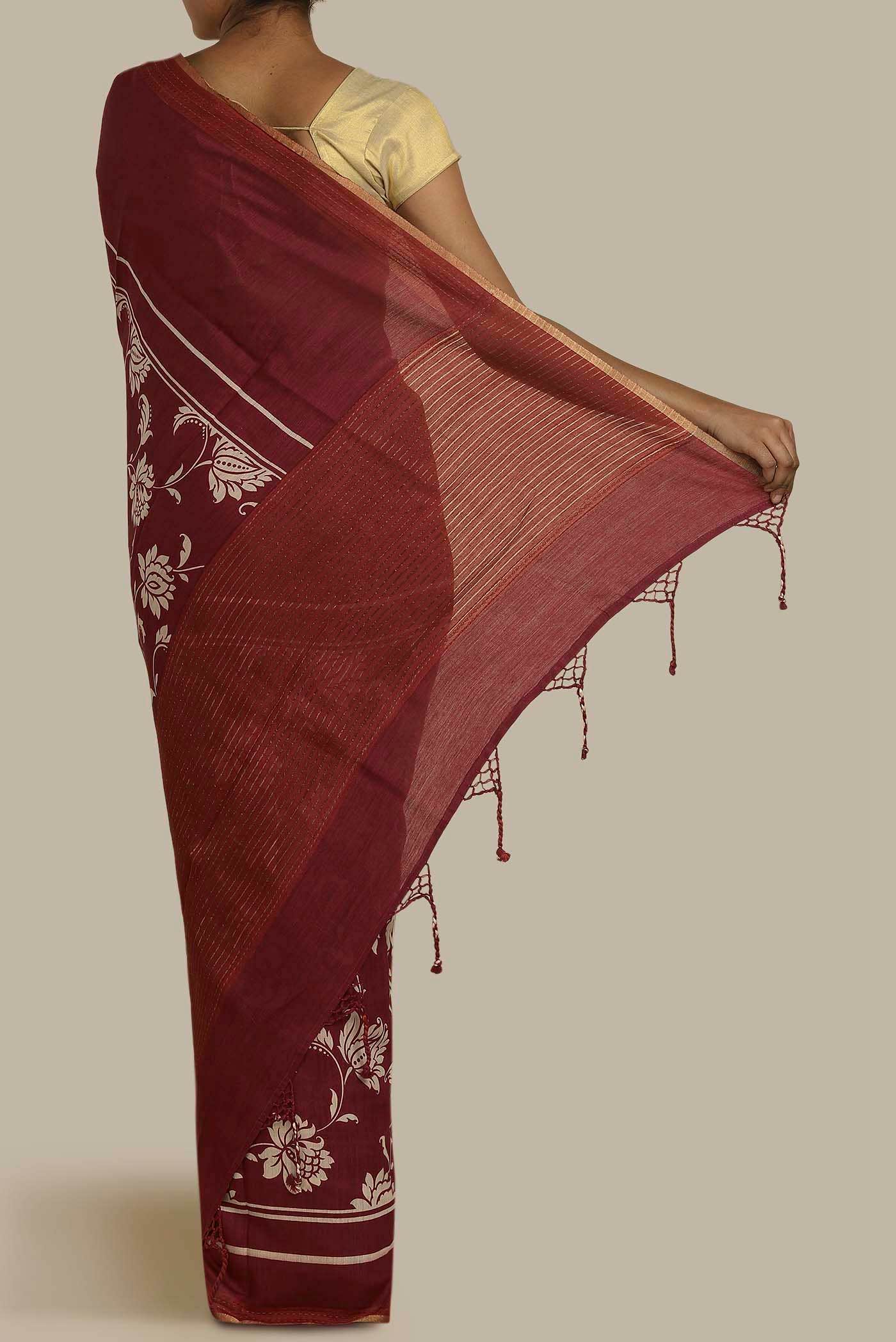 Maroon Bhagalpuri Tussar Silk Saree