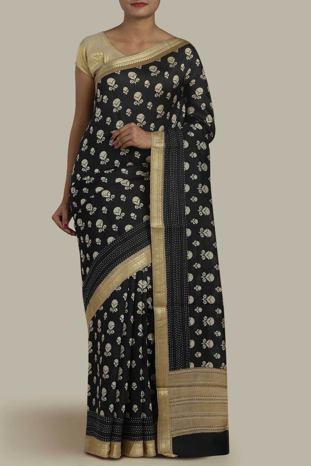 Black Bhagalpuri Tussar Silk Saree