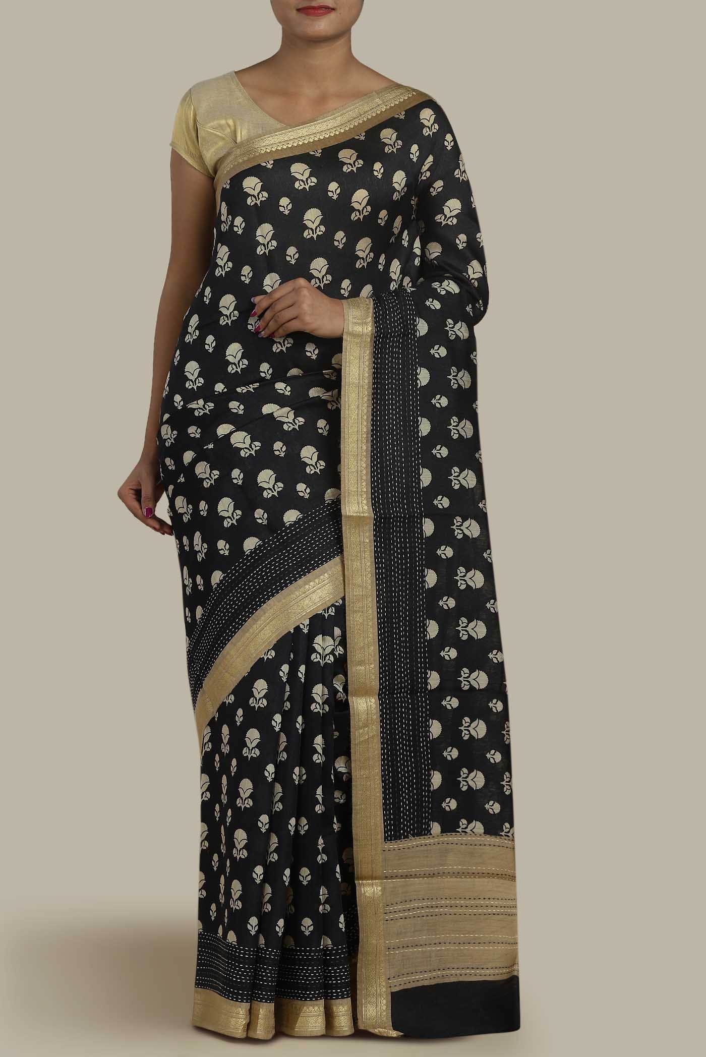 Black Bhagalpuri Tussar Silk Saree