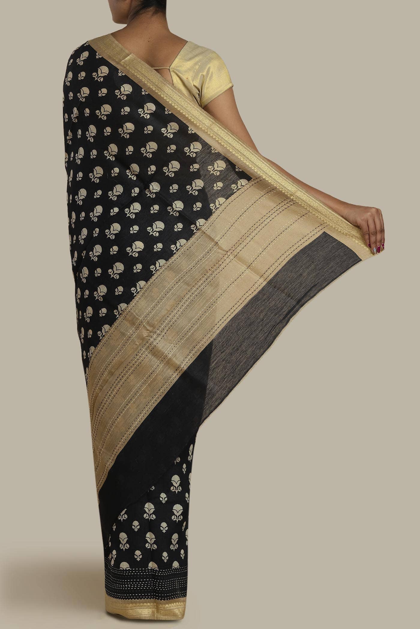 Black Bhagalpuri Tussar Silk Saree