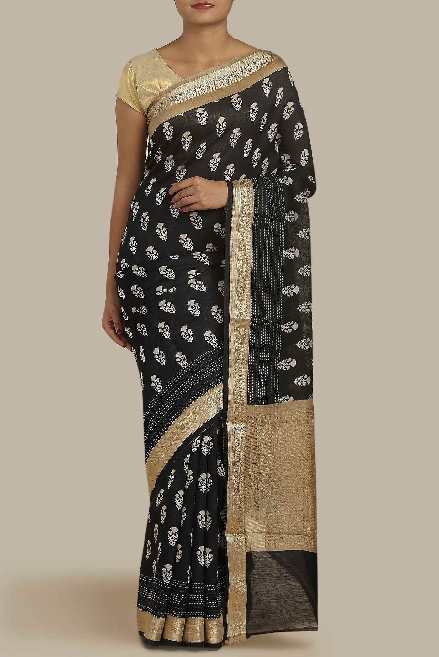 Black Bhagalpuri Tussar Silk Saree
