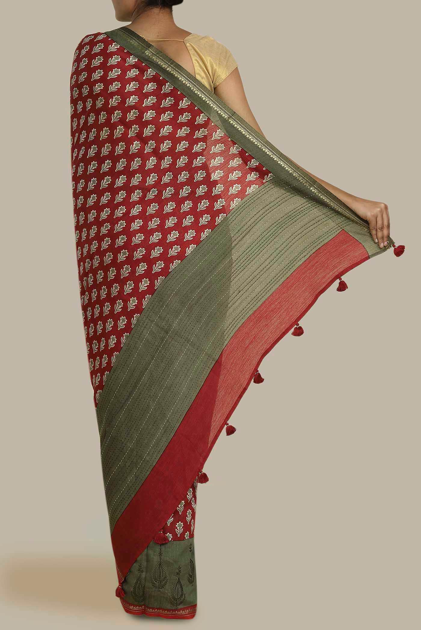 Red Bhagalpuri Tussar Silk Saree