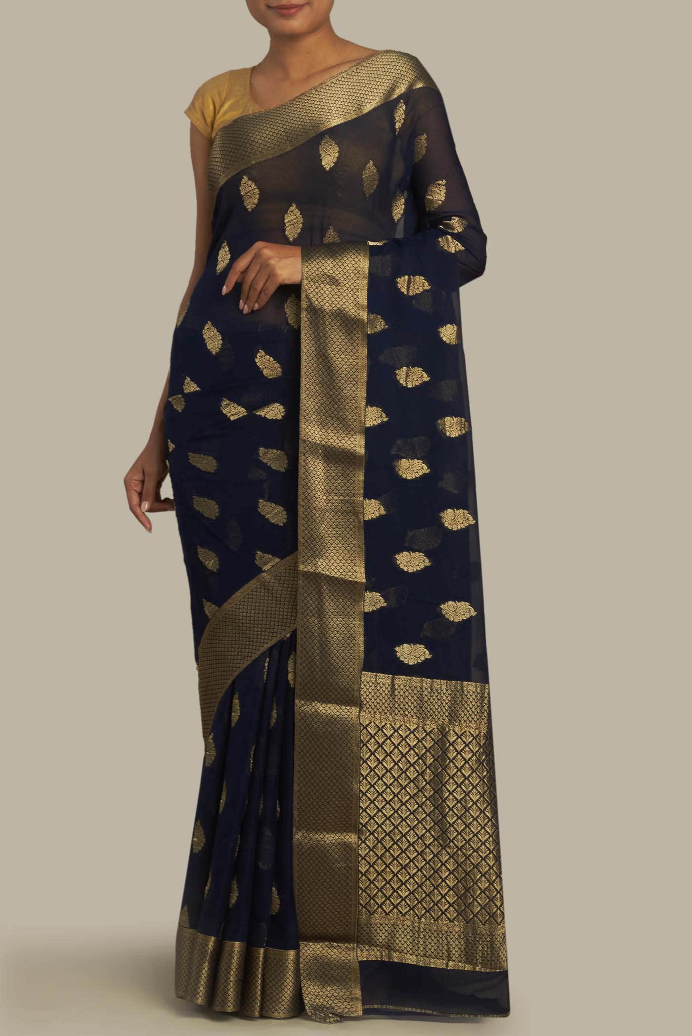 Black Mysore Georgette Saree