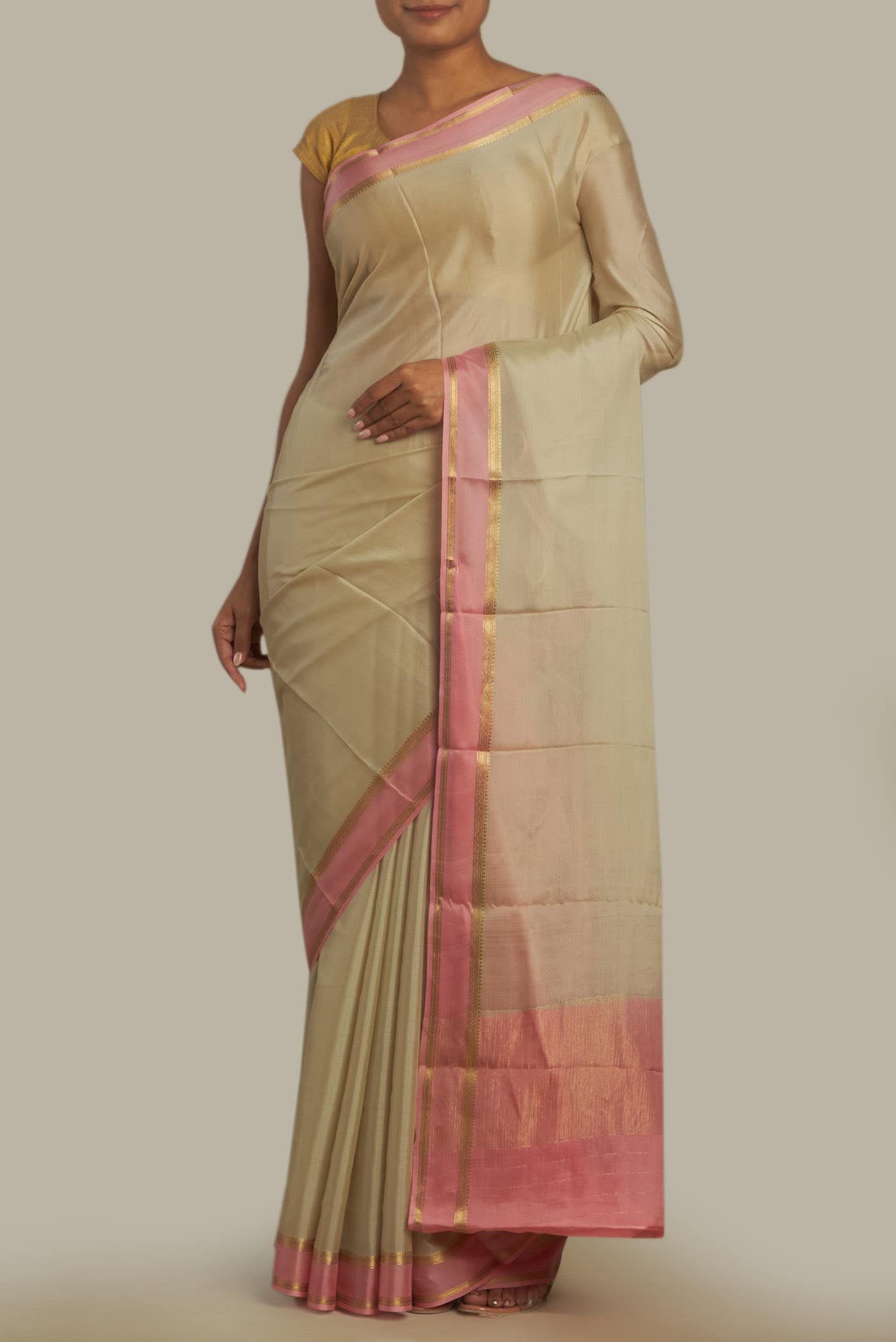 Cream Mysore Crepe Saree