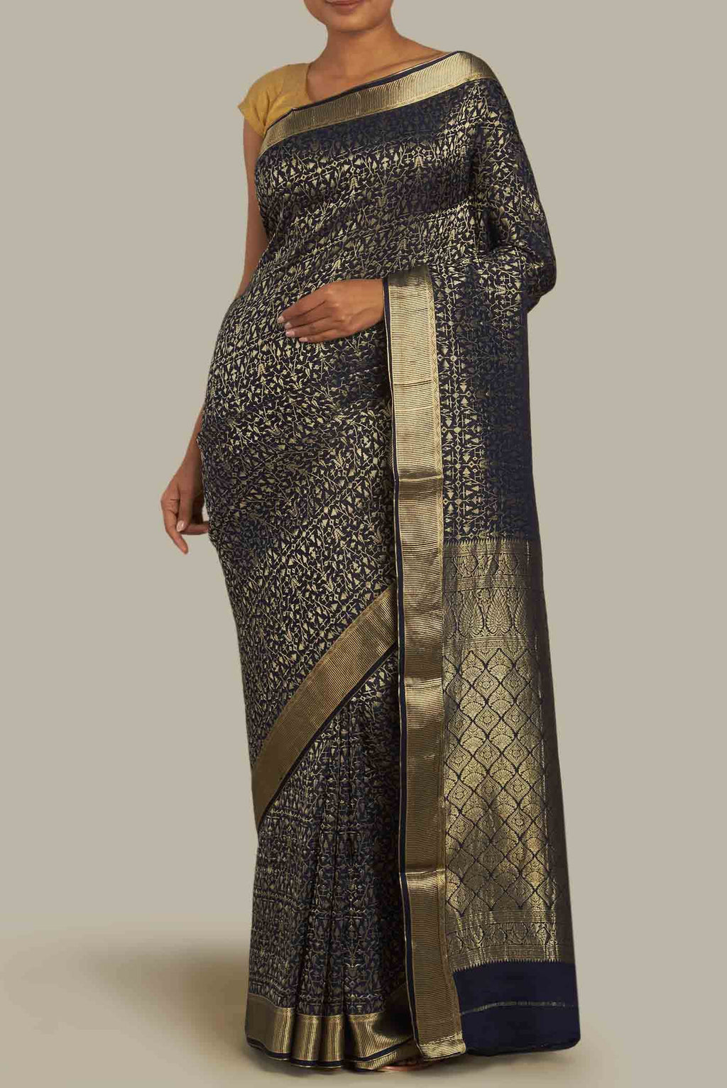Black Mysore Crepe Saree