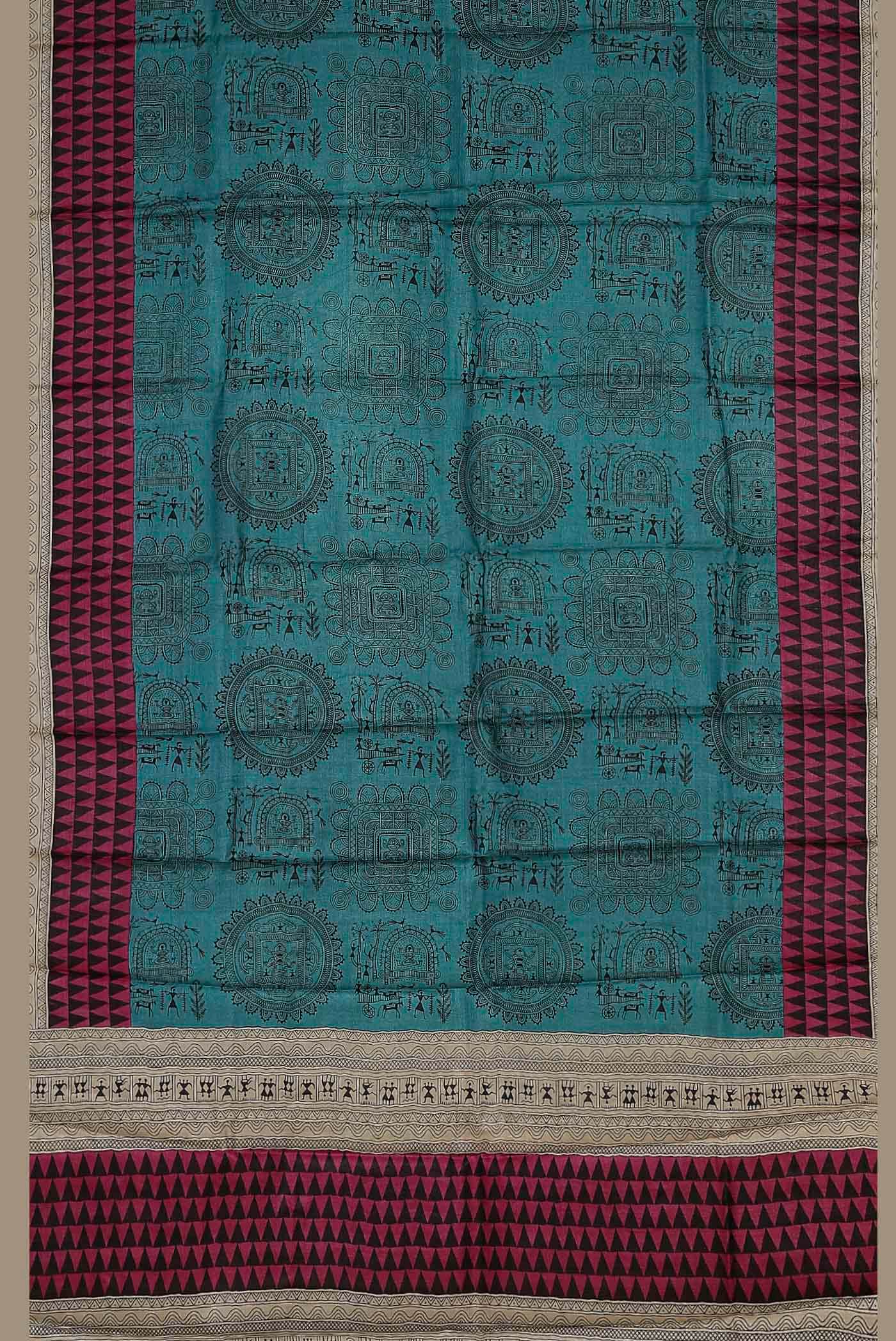 Blue Bhagalpuri Tussar Silk Saree