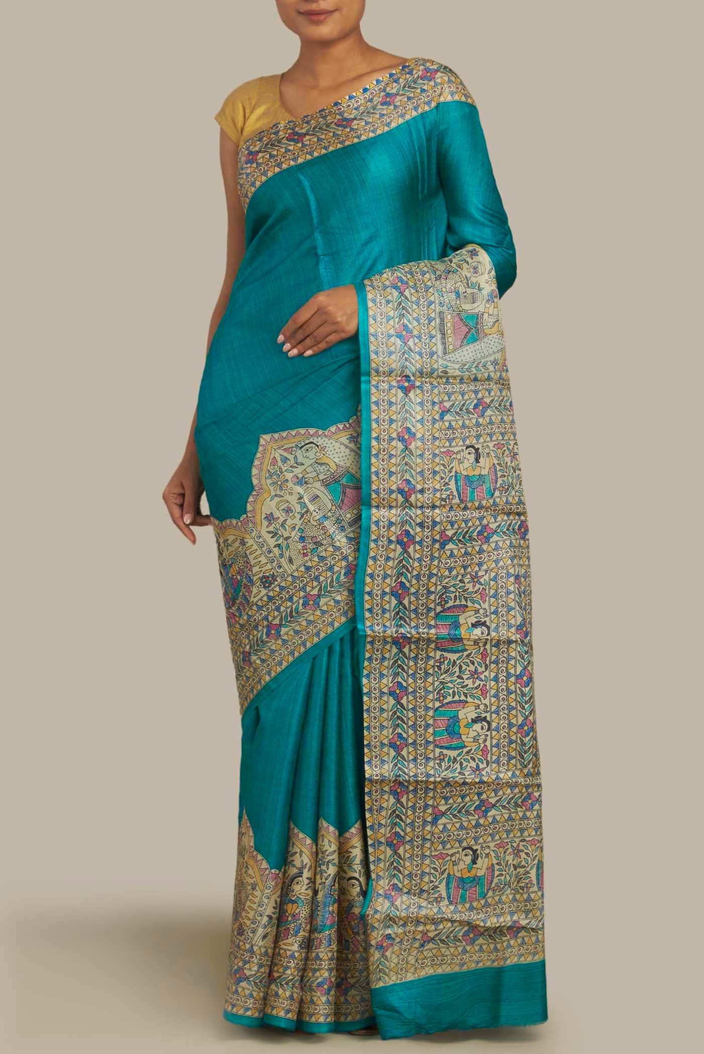 Blue Bhagalpuri Tussar Silk Saree