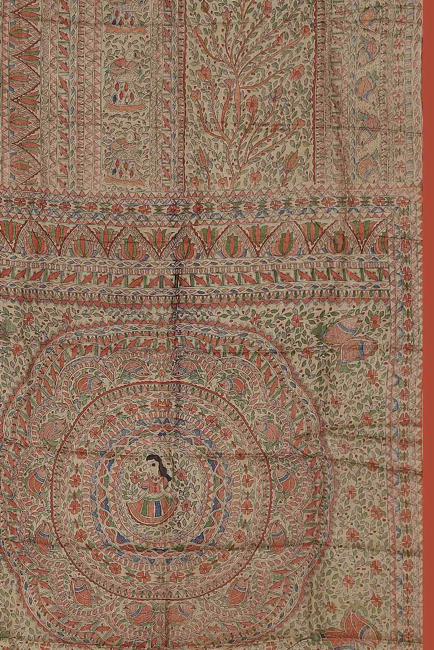 Beige Bhagalpuri Tussar Silk Saree