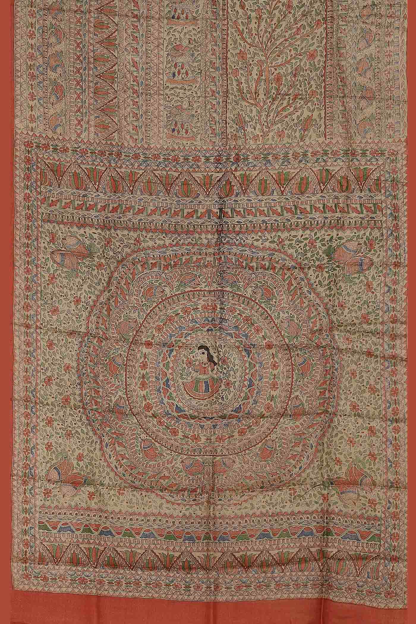 Beige Bhagalpuri Tussar Silk Saree
