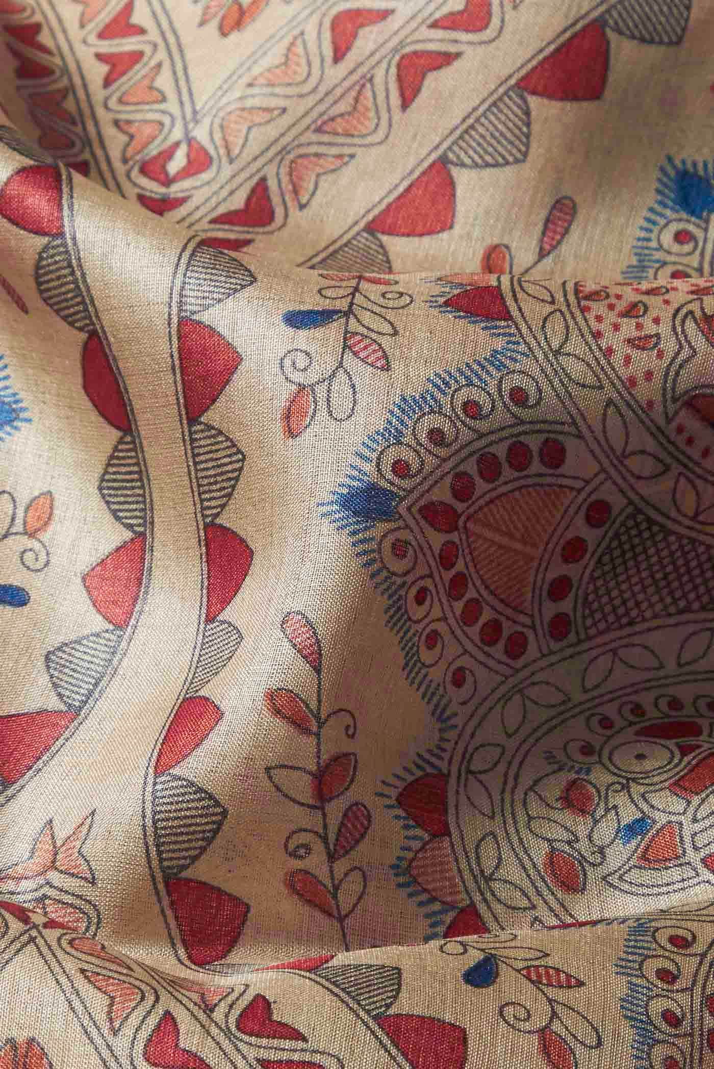 Beige Bhagalpuri Tussar Silk Saree
