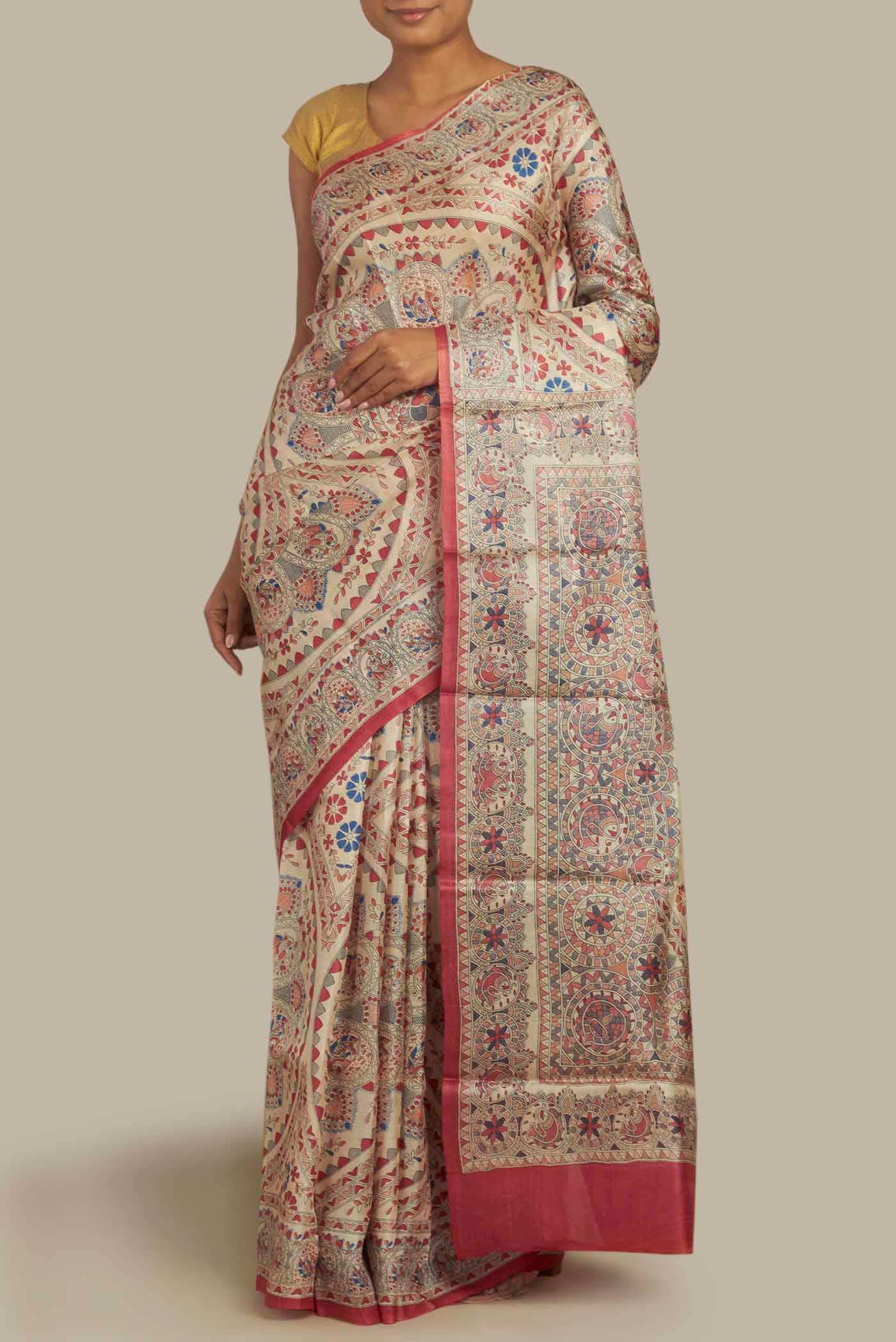 Beige Bhagalpuri Tussar Silk Saree