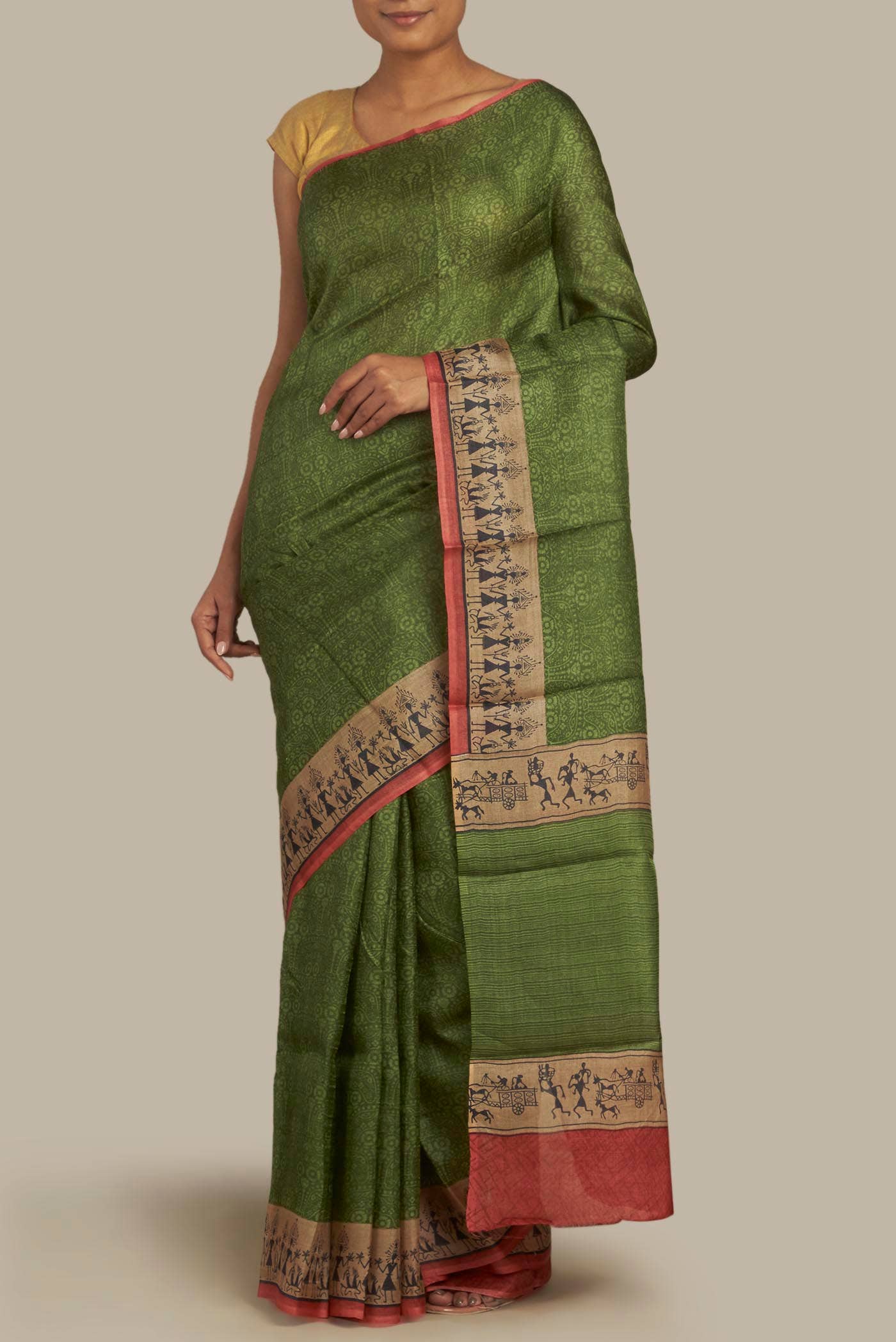 Green Bhagalpuri Tussar Silk Saree