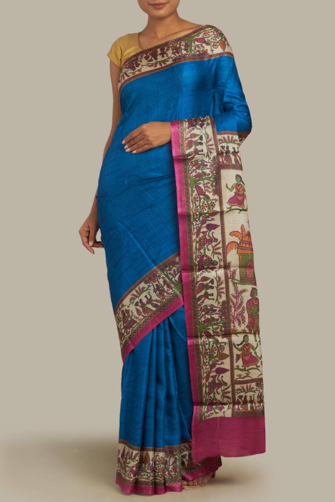 Blue Bhagalpuri Tussar Silk Saree