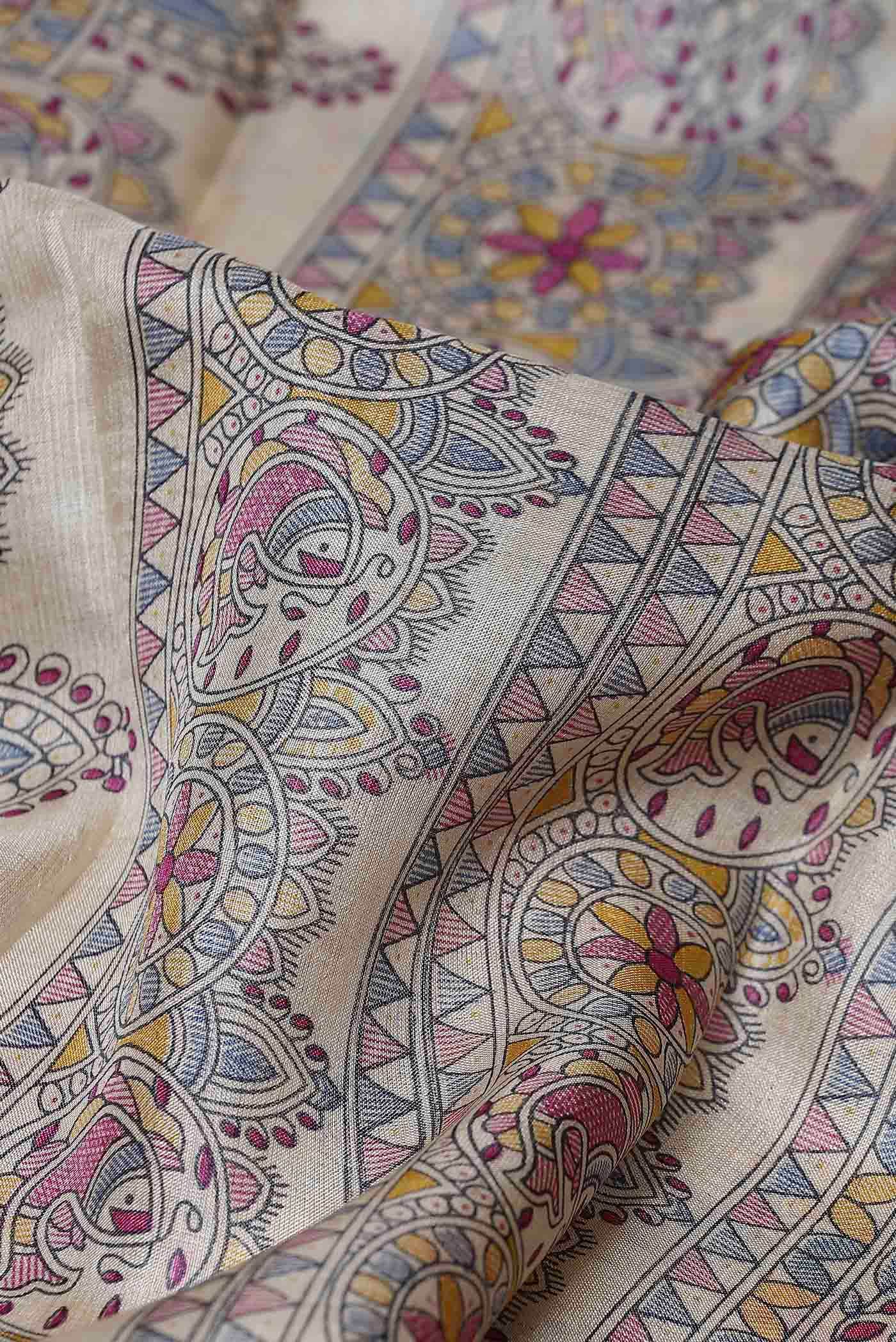 Beige Bhagalpuri Tussar Silk Saree