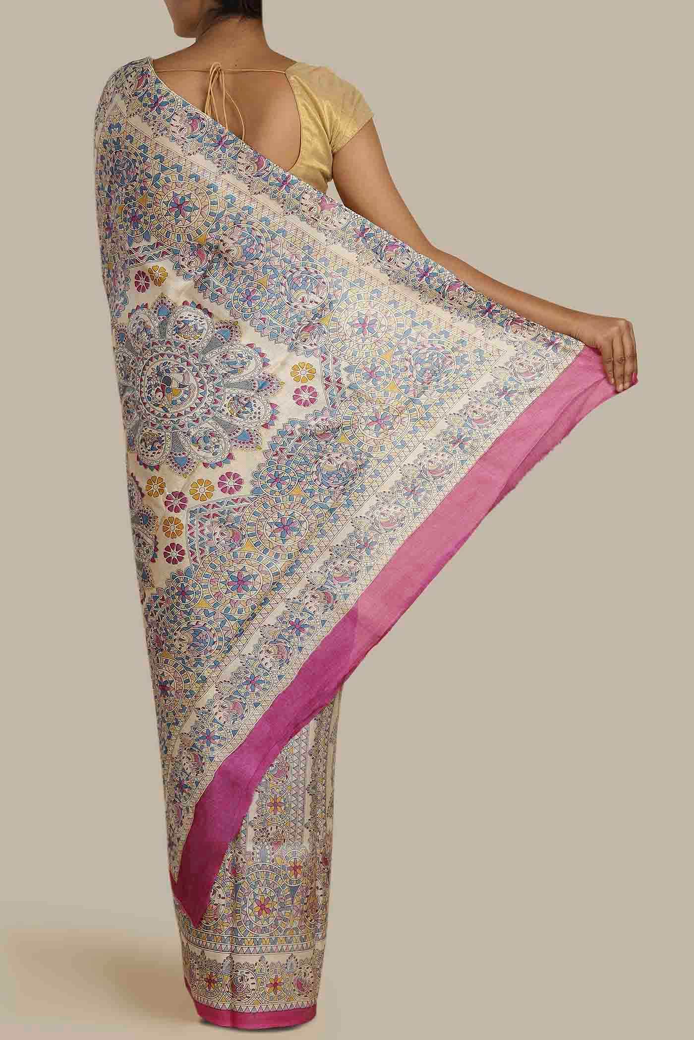 Beige Bhagalpuri Tussar Silk Saree
