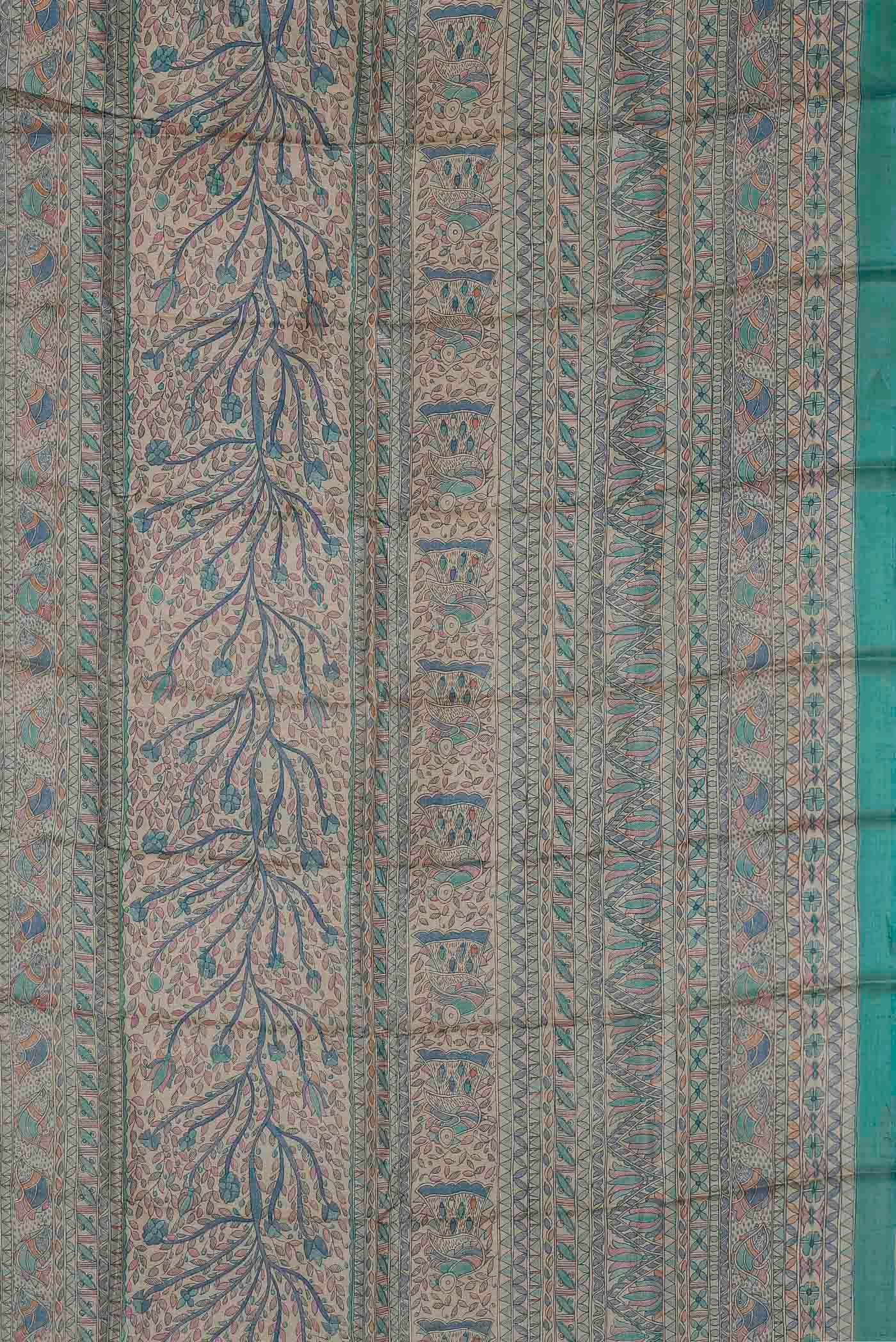 Beige Bhagalpuri Tussar Silk Saree