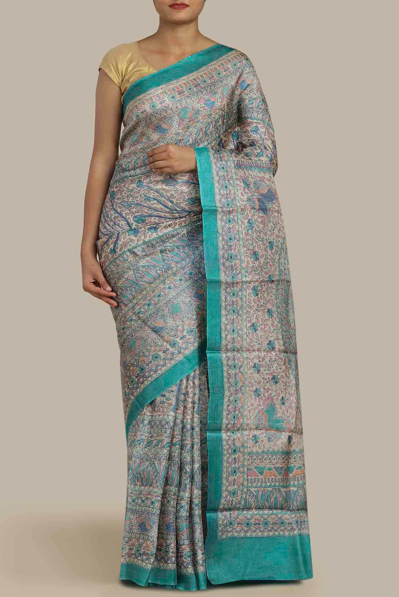 Beige Bhagalpuri Tussar Silk Saree