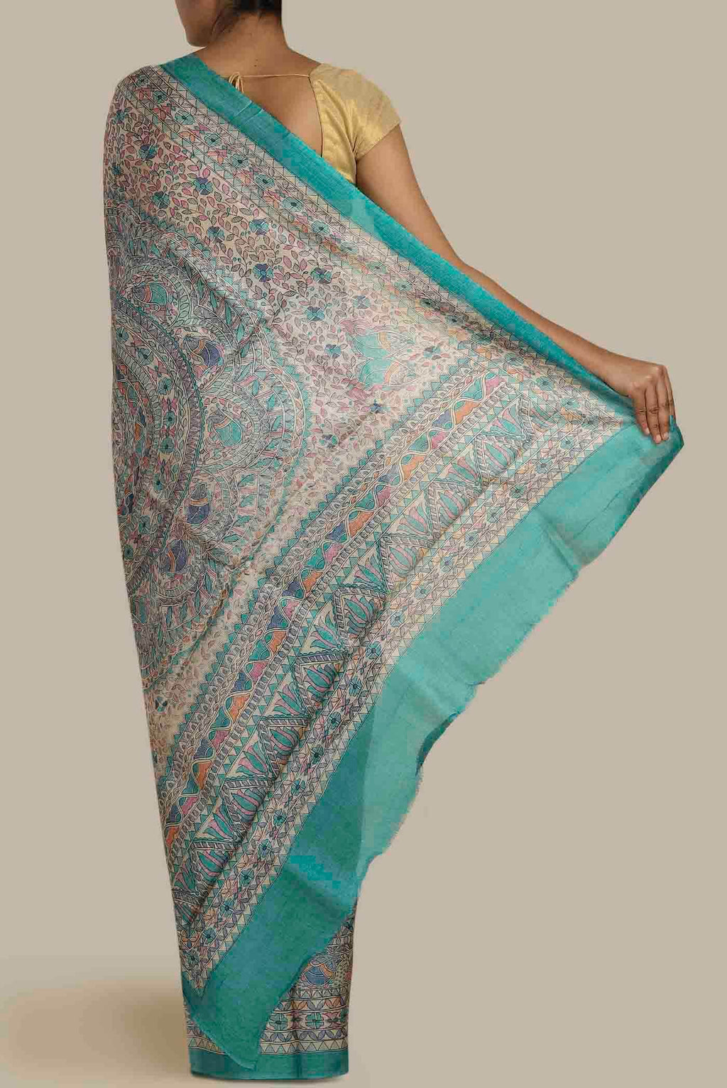 Beige Bhagalpuri Tussar Silk Saree