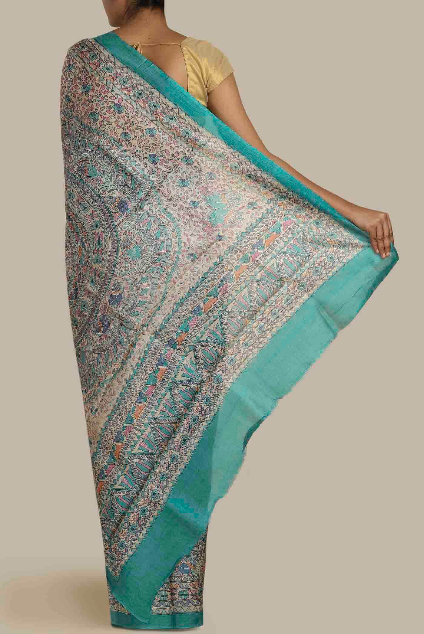 Beige Bhagalpuri Tussar Silk Saree