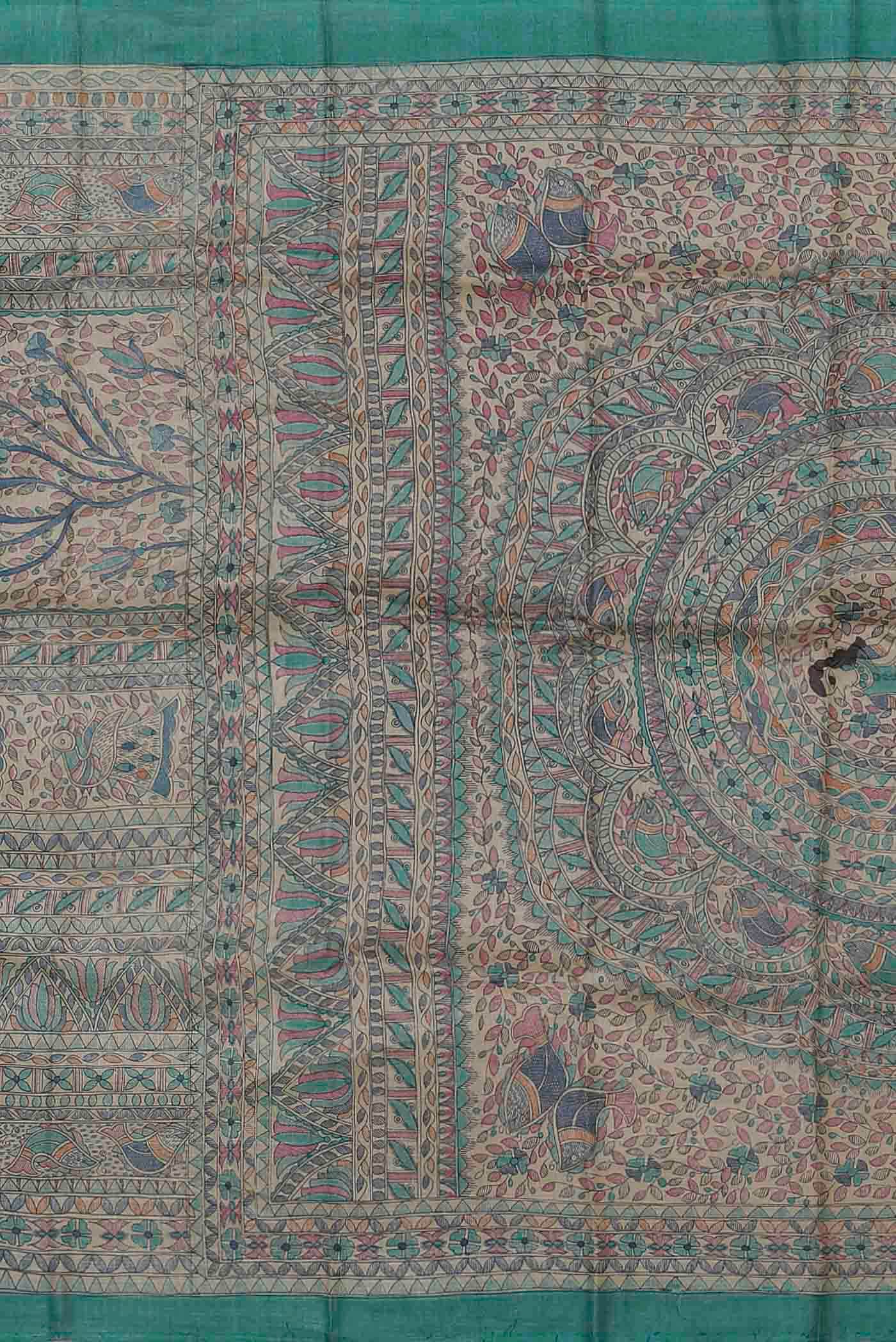 Beige Bhagalpuri Tussar Silk Saree