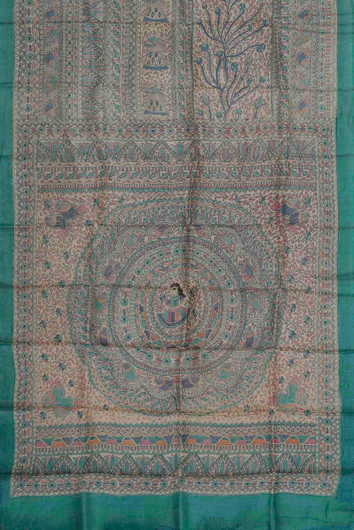 Beige Bhagalpuri Tussar Silk Saree