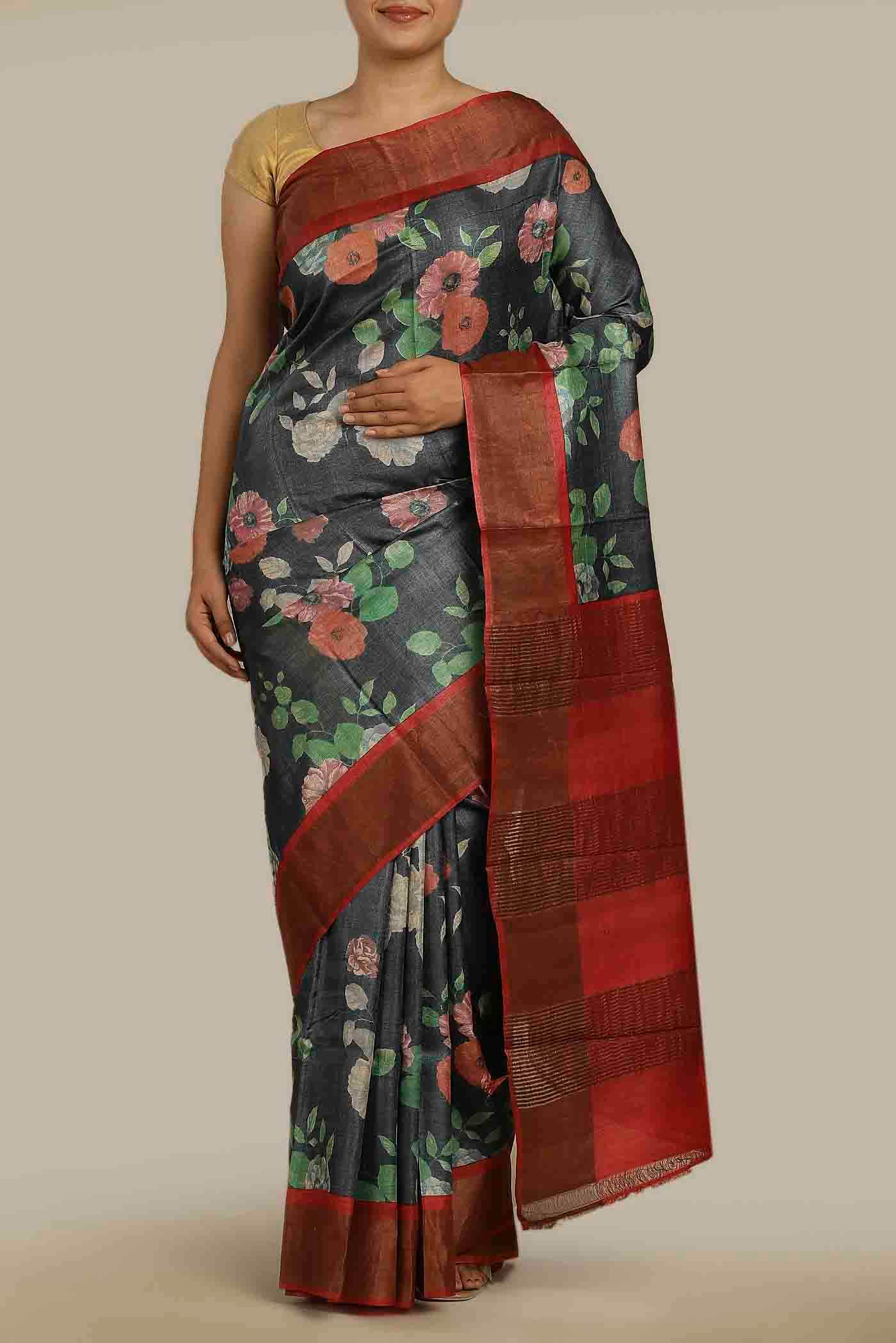 Black Bhagalpuri Tussar Silk Saree