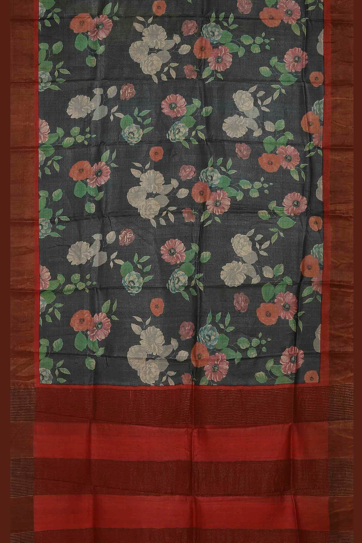 Black Bhagalpuri Tussar Silk Saree