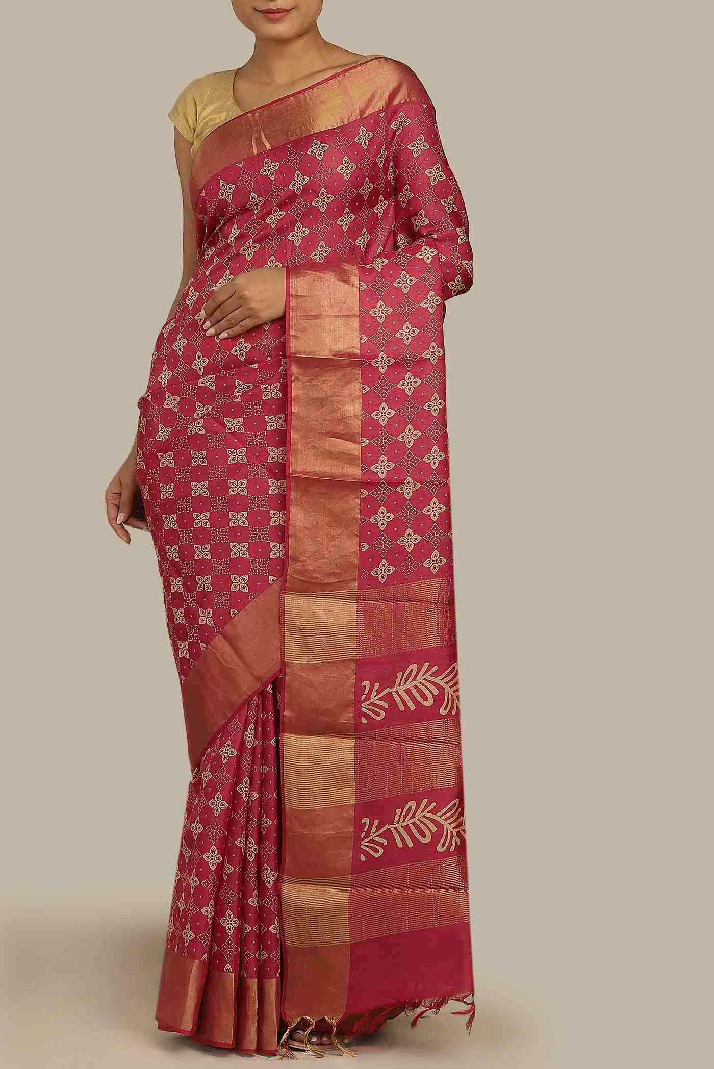 Red Tussar Silk Saree