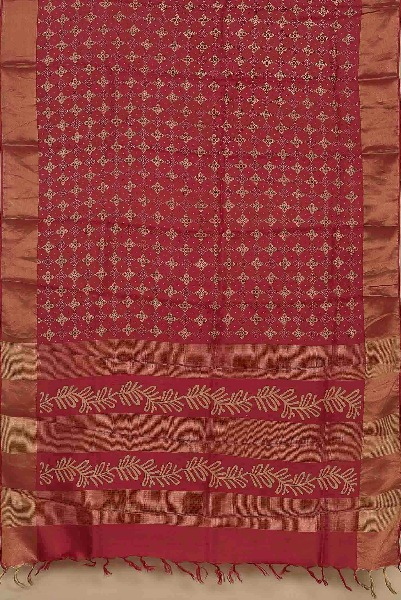 Red Tussar Silk Saree