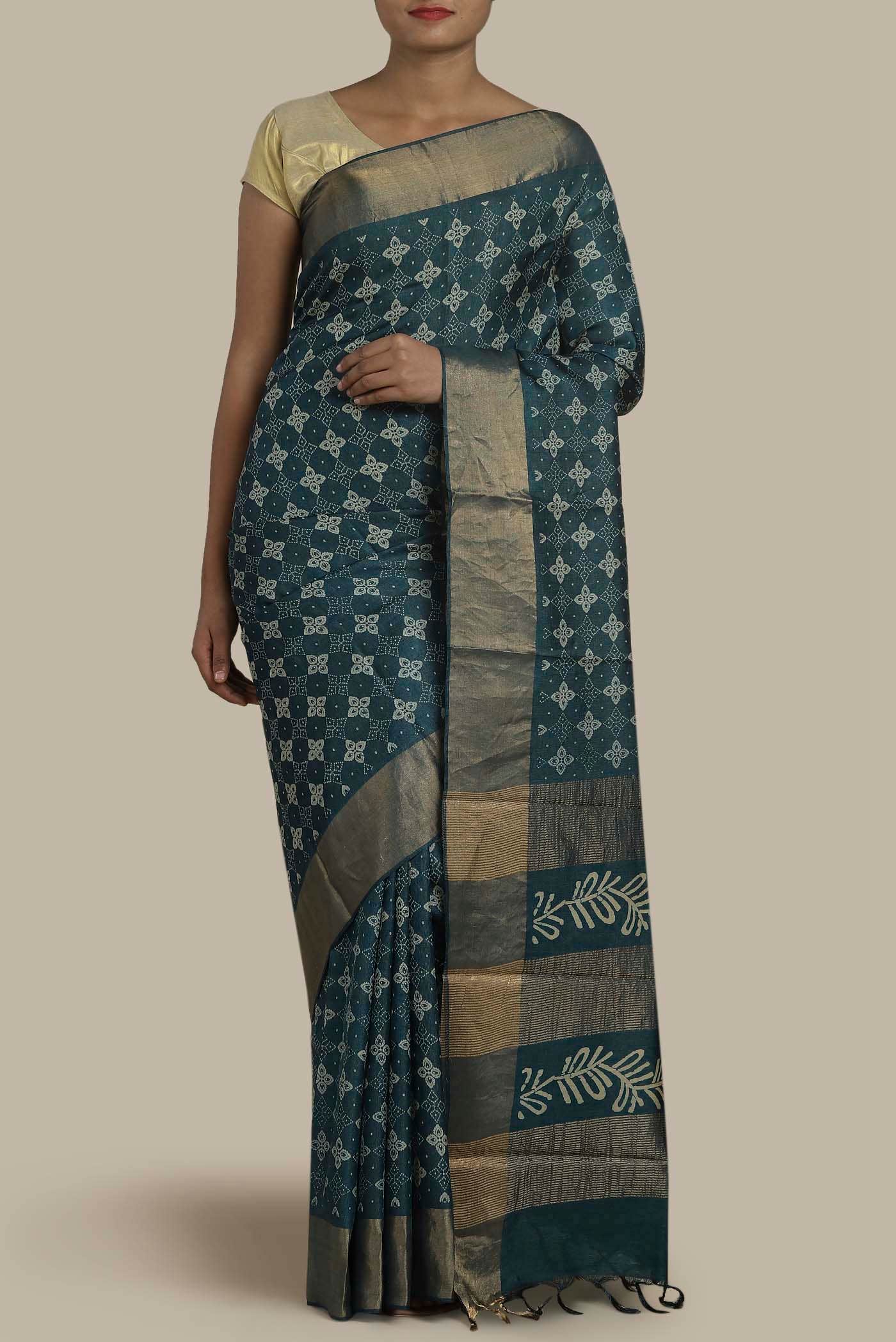 Blue Banarasi Tussar Silk Saree