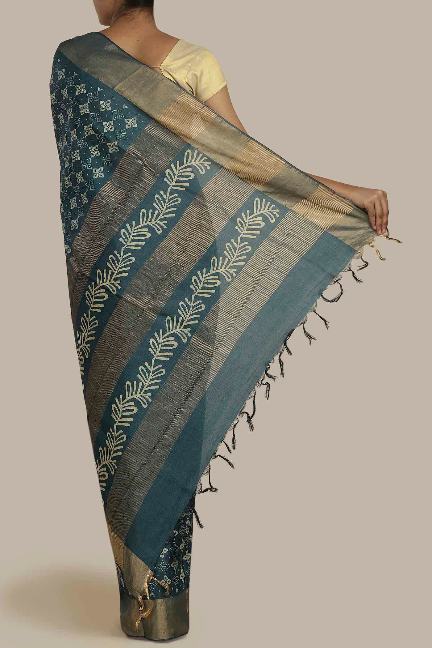 Blue Banarasi Tussar Silk Saree