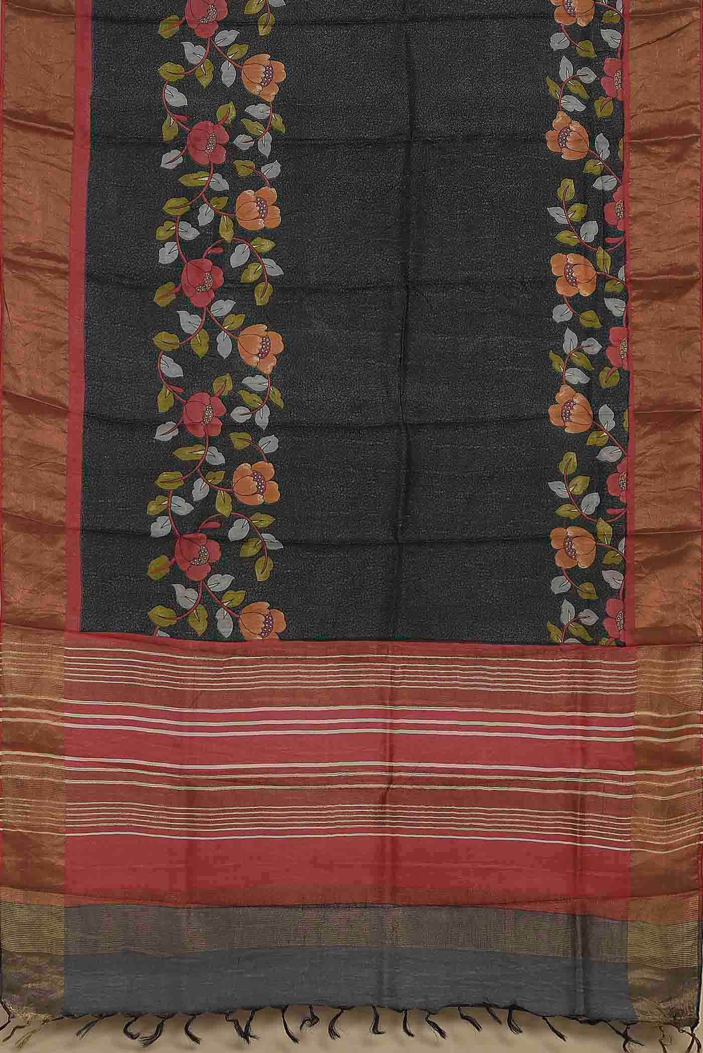 Black Bhagalpuri Tussar Silk Saree