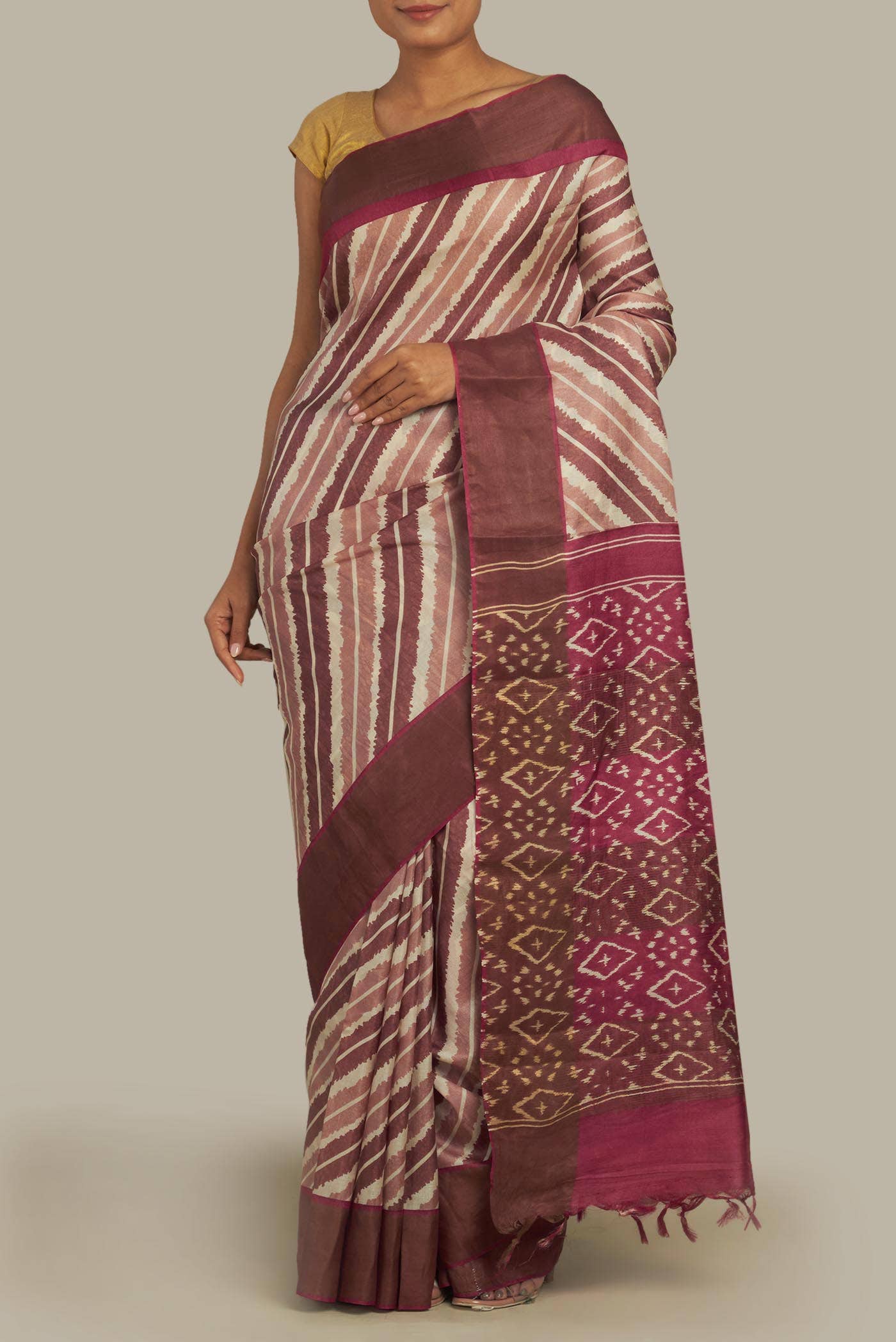 Beige Bhagalpuri Tussar Silk Saree