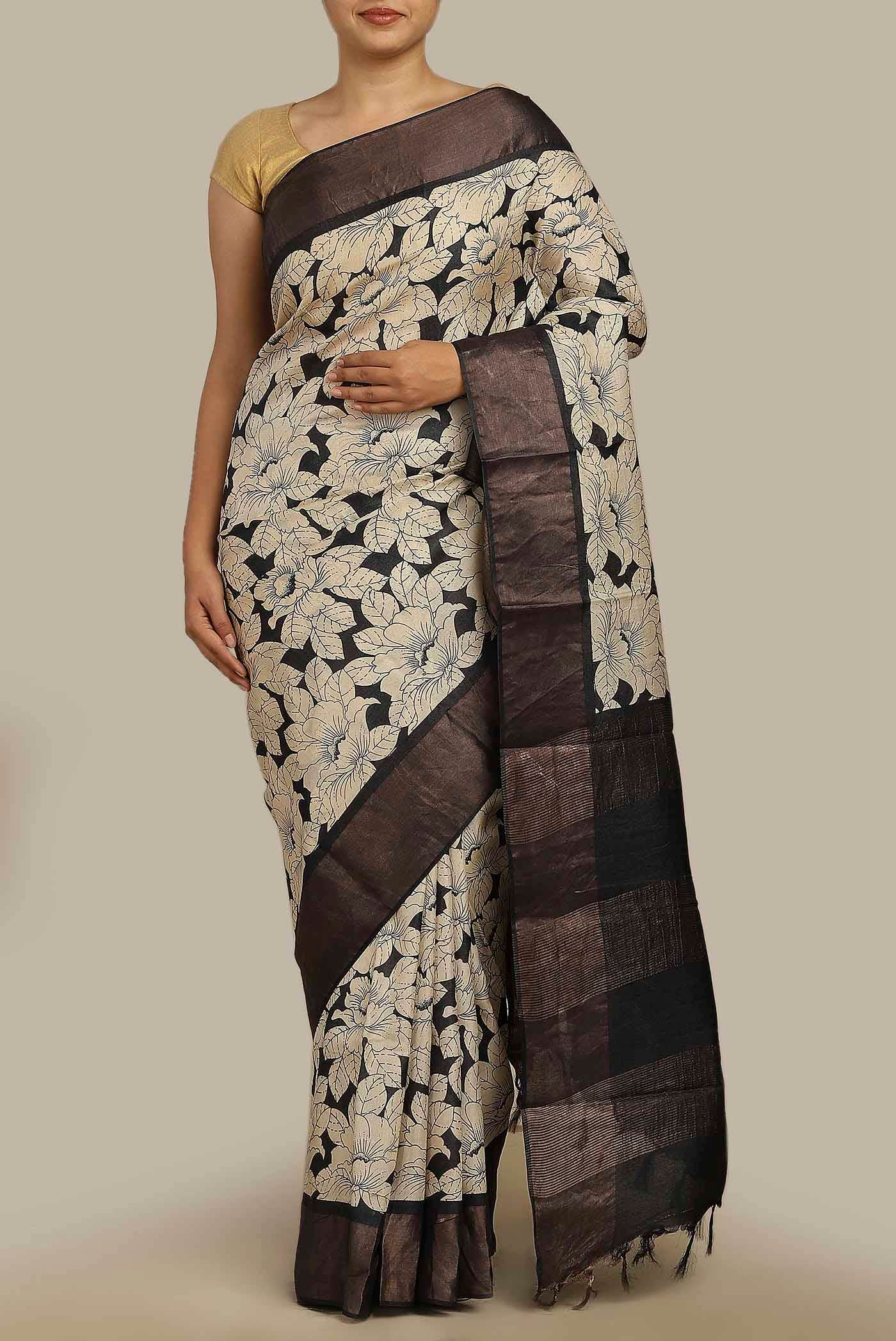 Black Bhagalpuri Tussar Silk Saree