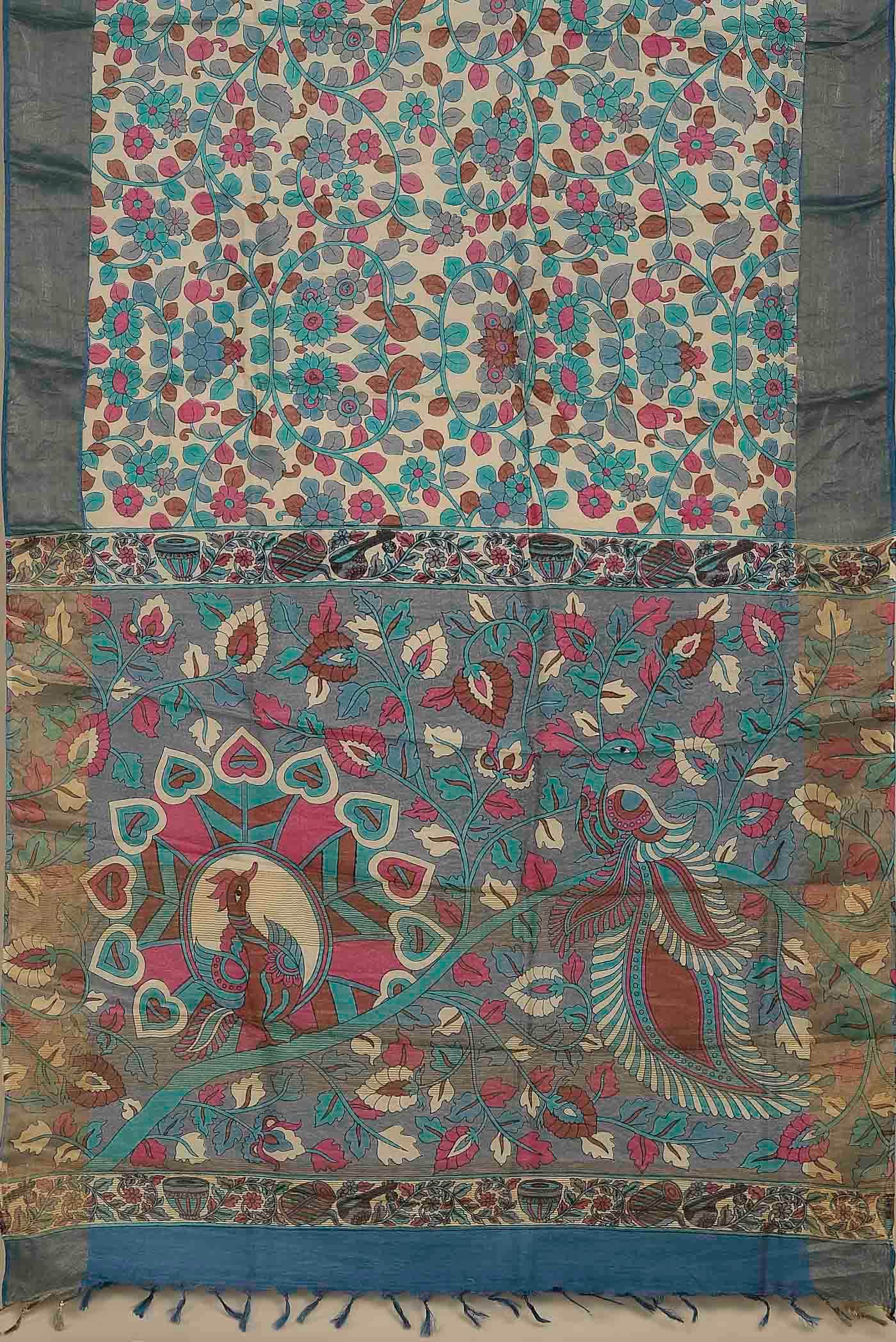 Beige Bhagalpuri Tussar Silk Saree