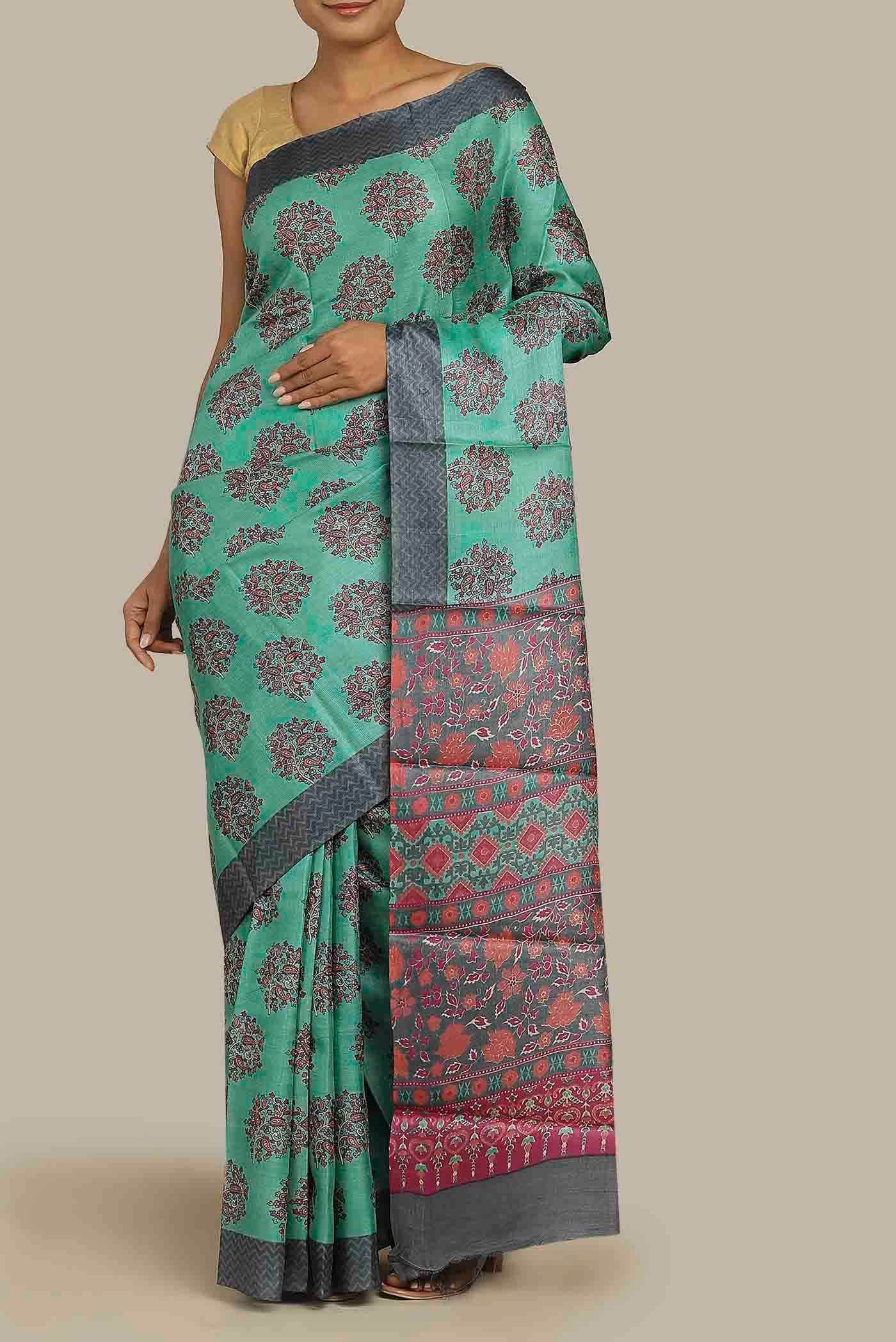 Green Bhagalpuri Tussar Silk Saree