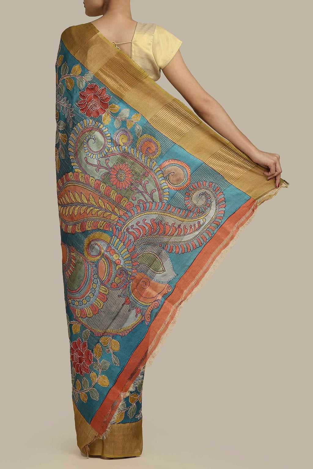 Blue Bhagalpuri Tussar Silk Saree