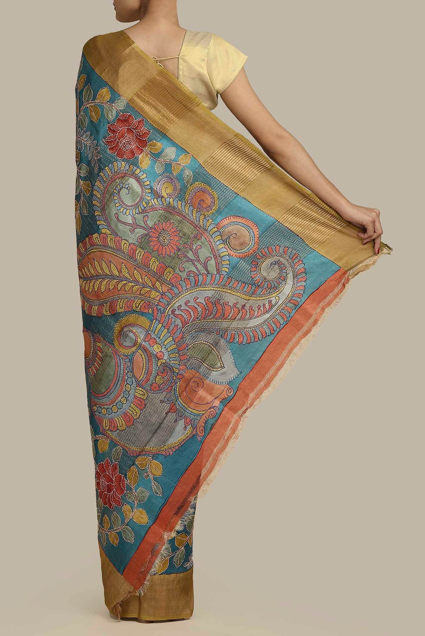 Blue Bhagalpuri Tussar Silk Saree