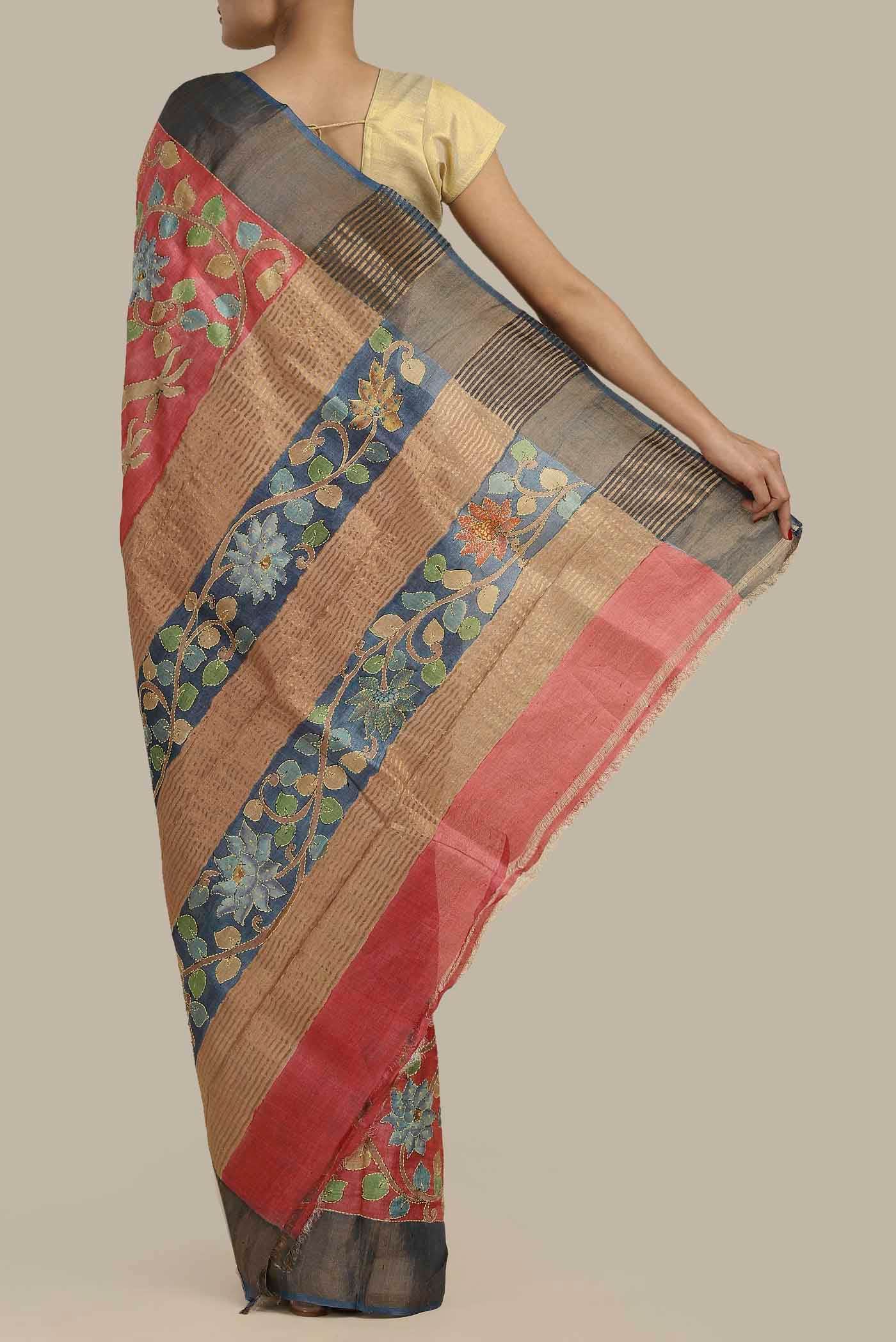 Orange Bhagalpuri Tussar Silk Saree