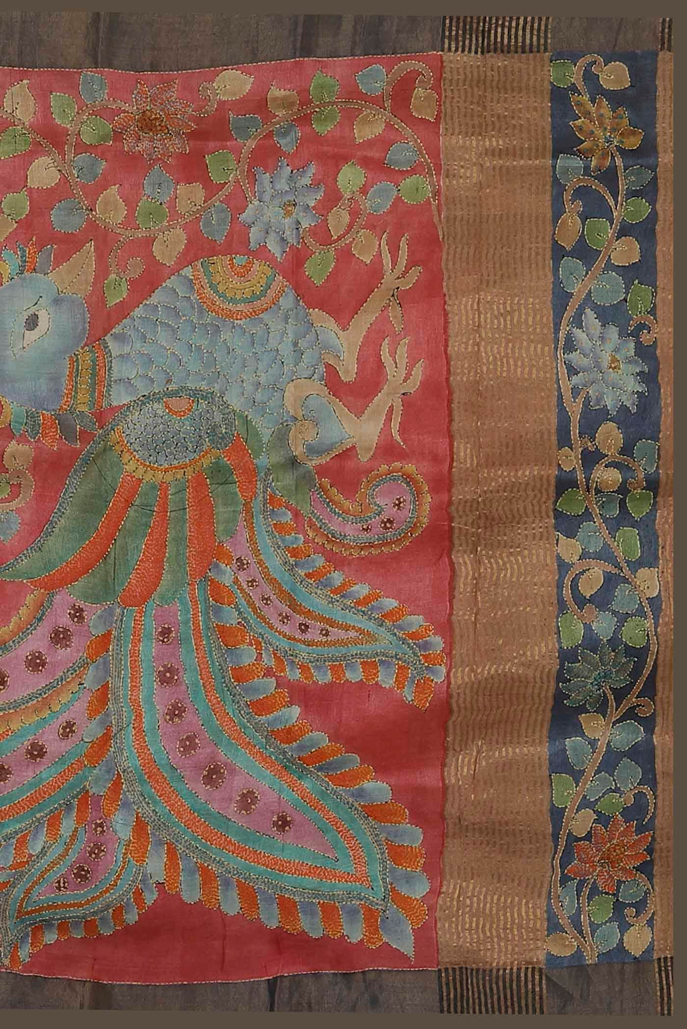 Orange Bhagalpuri Tussar Silk Saree