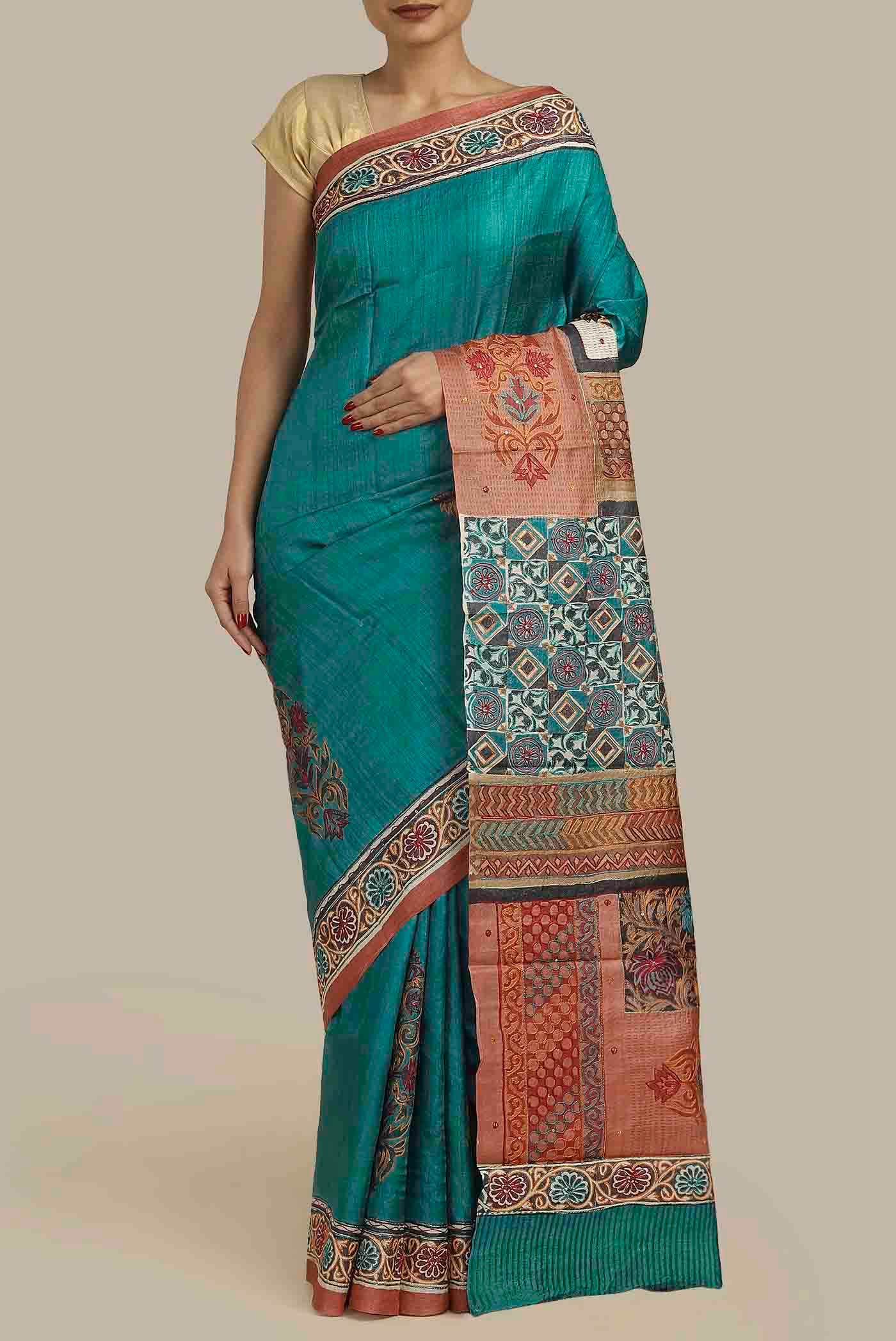 Blue Bhagalpuri Tussar Silk Saree