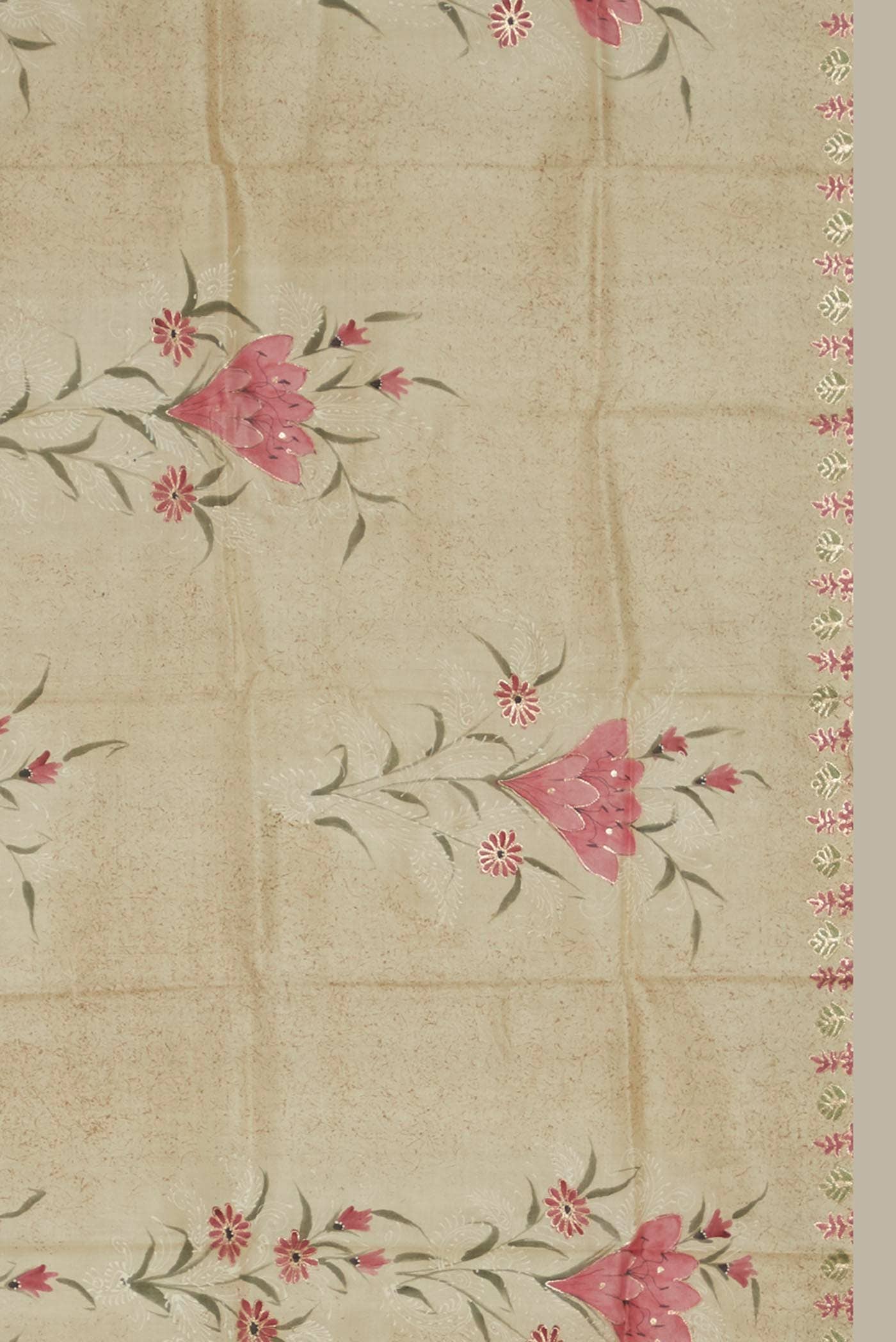 Cream Tussar Silk Saree