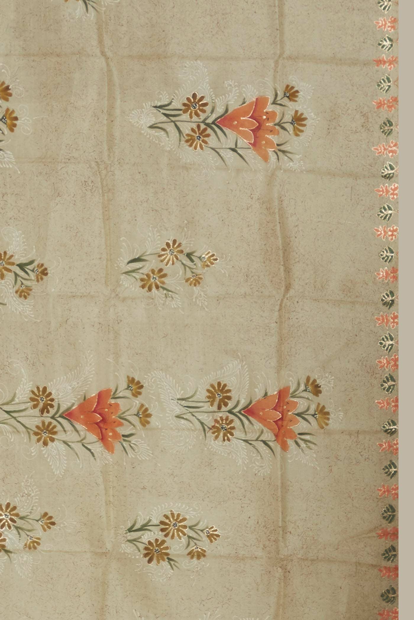 Cream Tussar Silk Saree