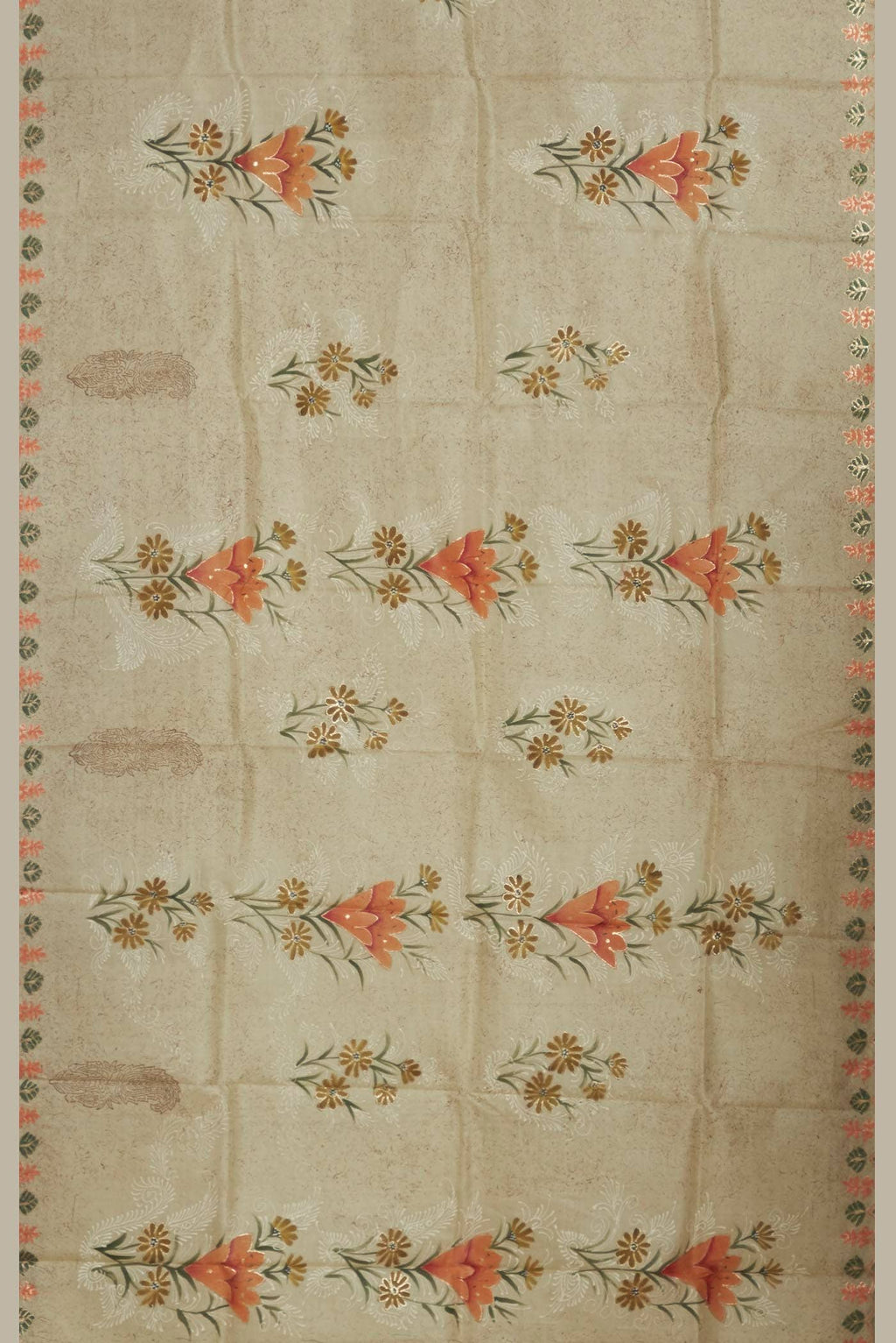 Cream Tussar Silk Saree