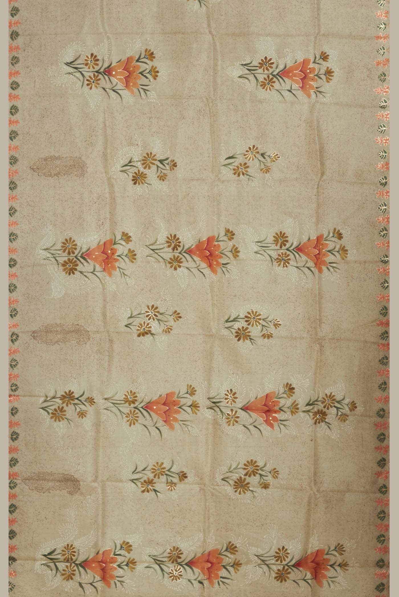 Cream Tussar Silk Saree